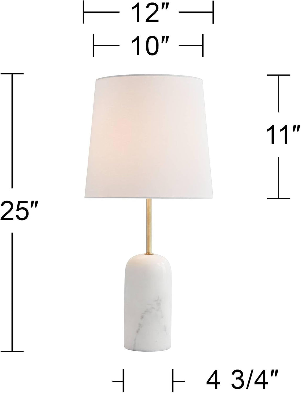 360 Lighting Ben 25" High Small Cylinder Modern Glam Table Lamp White Marble Finish Single Linen Black Shade Living Room Bedroom Bedside Nightstand House Office Home Reading Kitchen Entryway