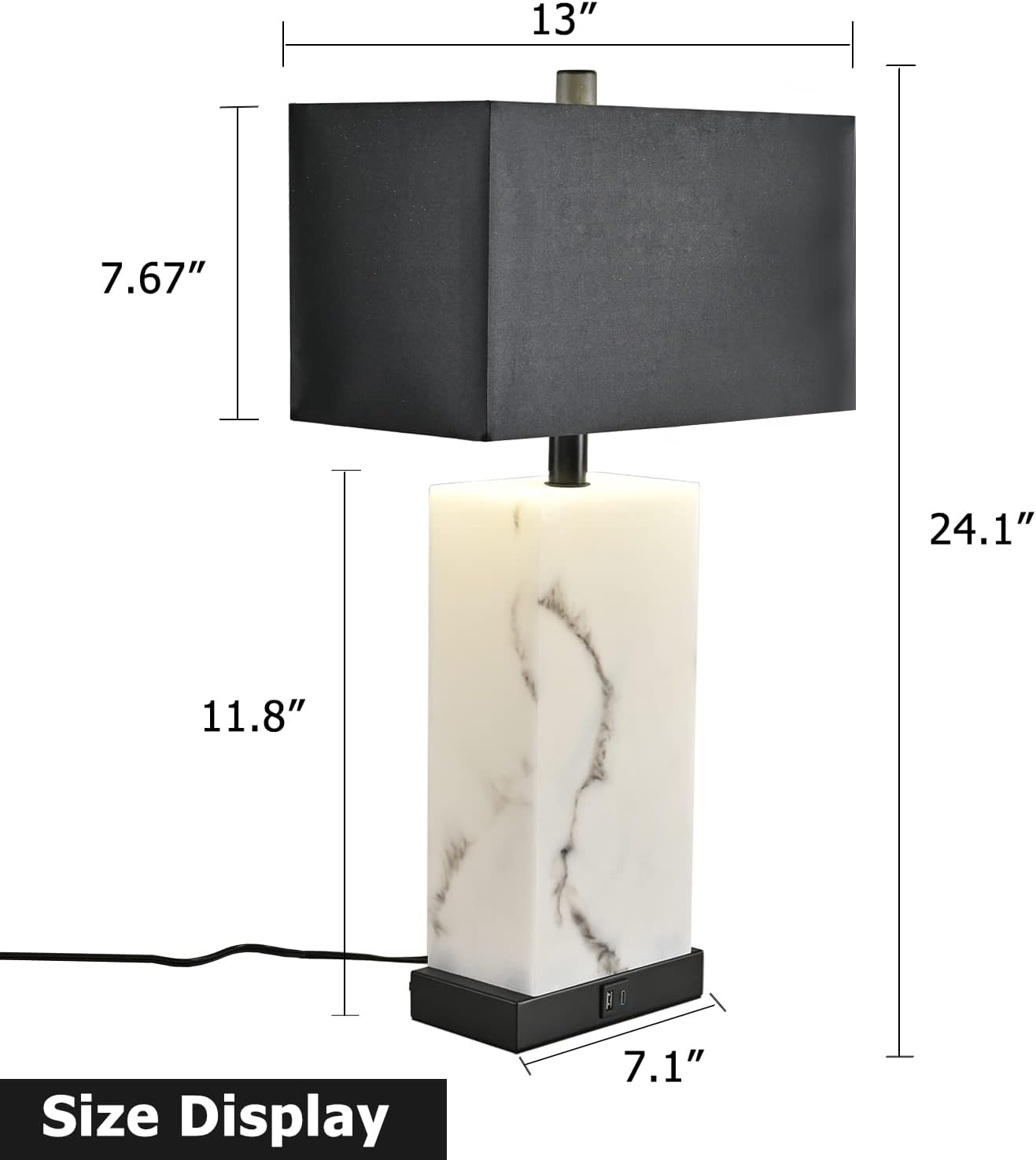 2 Pack Black Touch Dimmable Table Lamps with USB & Faux Silk Shade