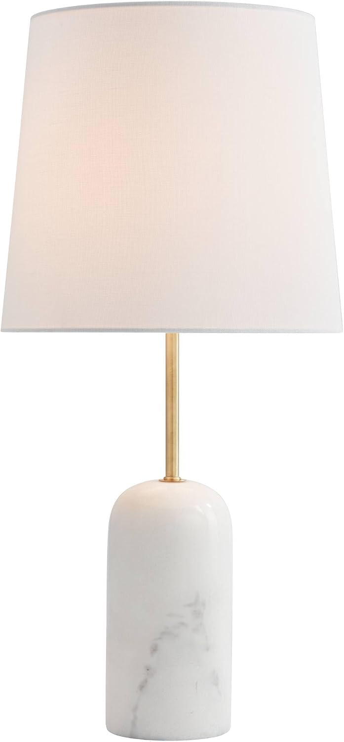 360 Lighting Ben 25" High Small Cylinder Modern Glam Table Lamp White Marble Finish Single Linen Black Shade Living Room Bedroom Bedside Nightstand House Office Home Reading Kitchen Entryway