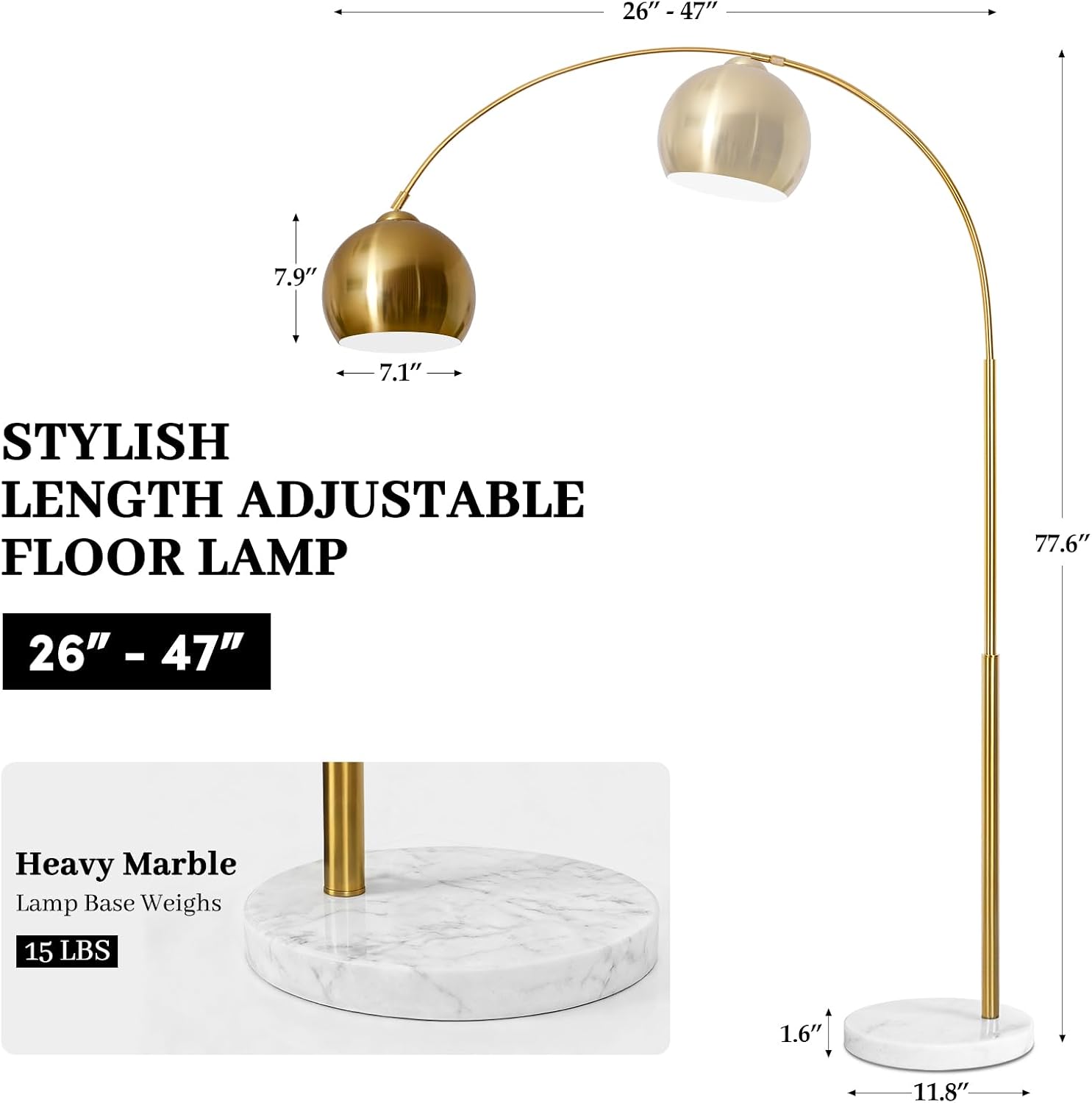 77” Arc Floor Lamp for Living Room, Upgraded Gold Standing Lamp with Remote, 3 Color Temperatures & Brightness Adjustable, Modern Arched Floor lamp for Bedroom,Office, Antique Brass, LED Bulb Included