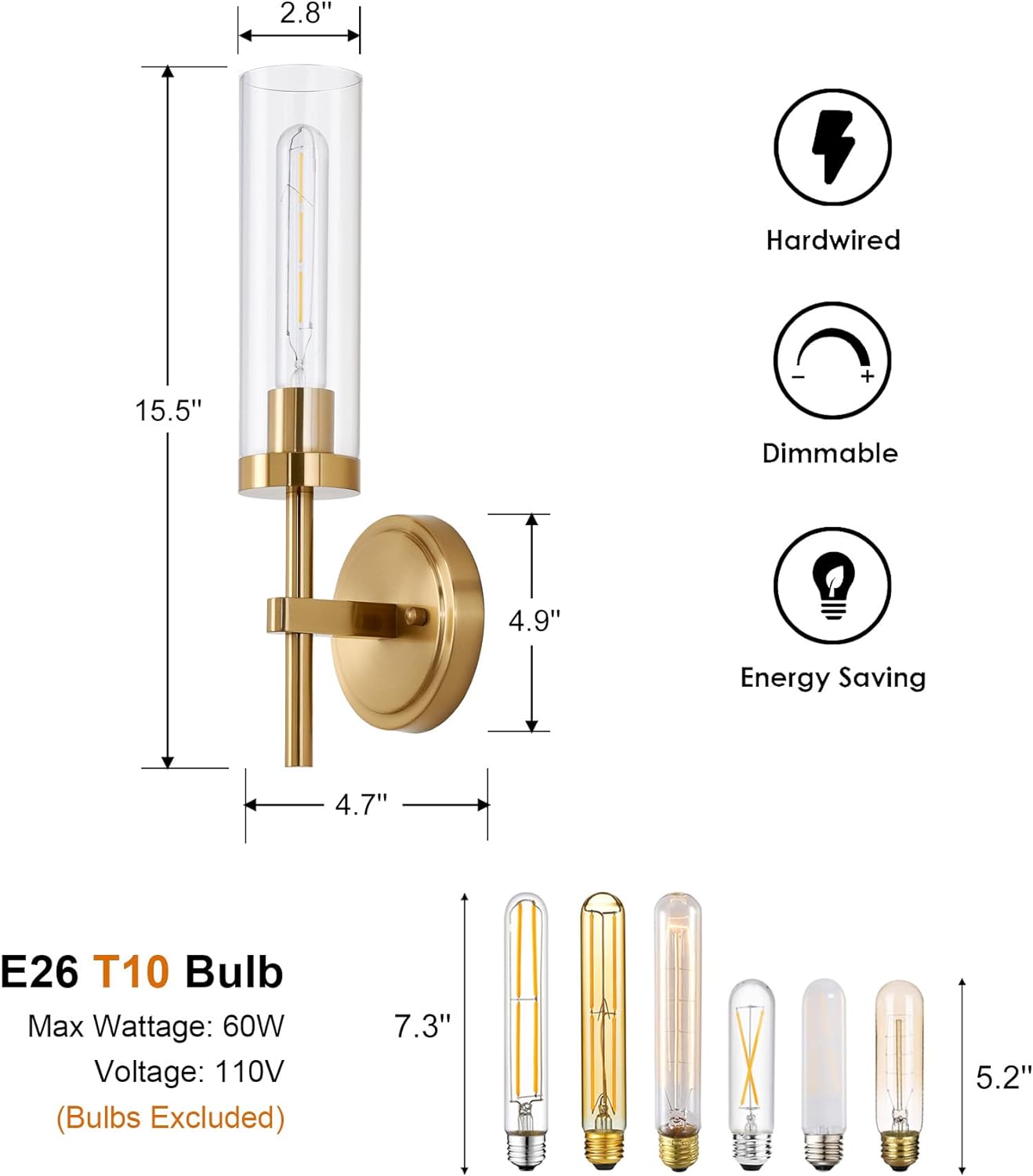 Gold Glass Bathroom Wall Sconces 2 Pack
