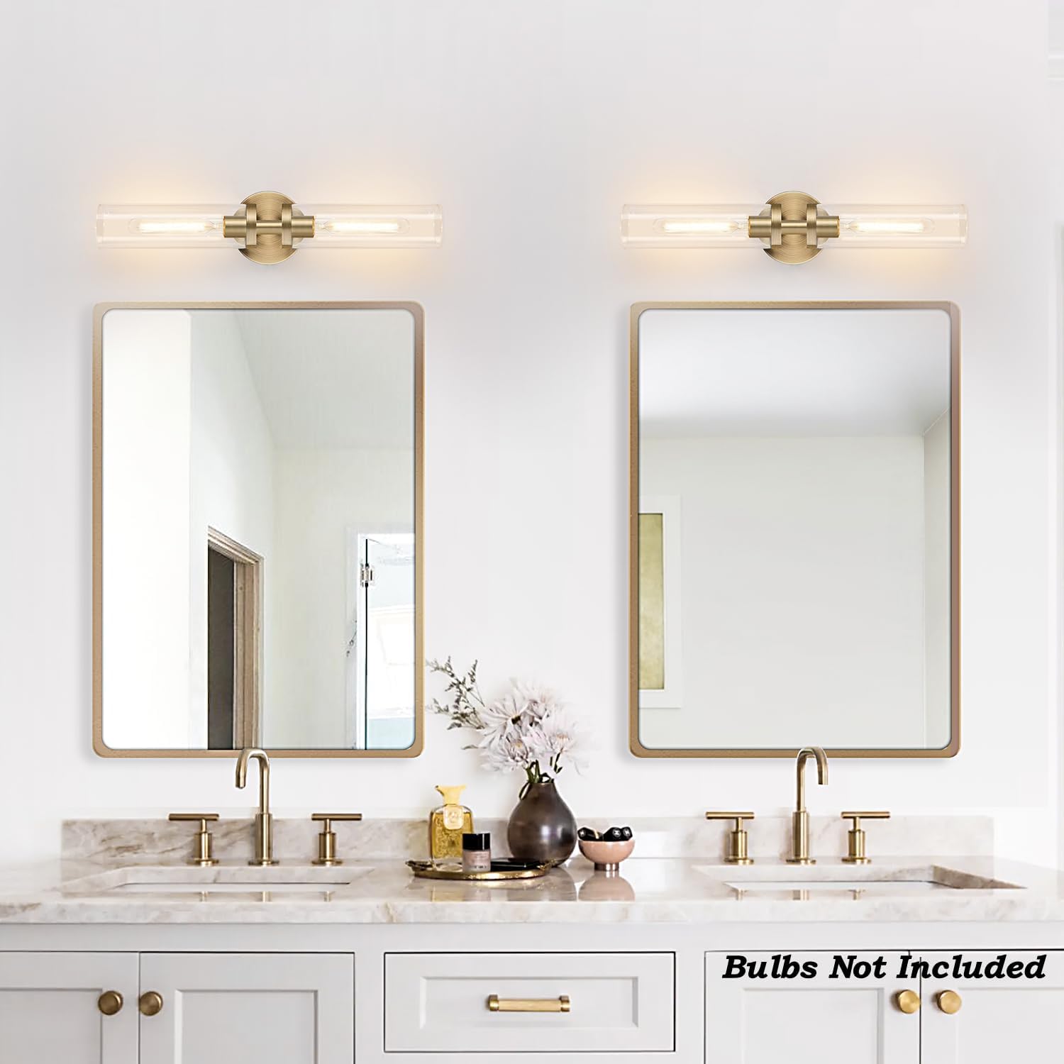 Brass Glass Bathroom Wall Sconces 2pc