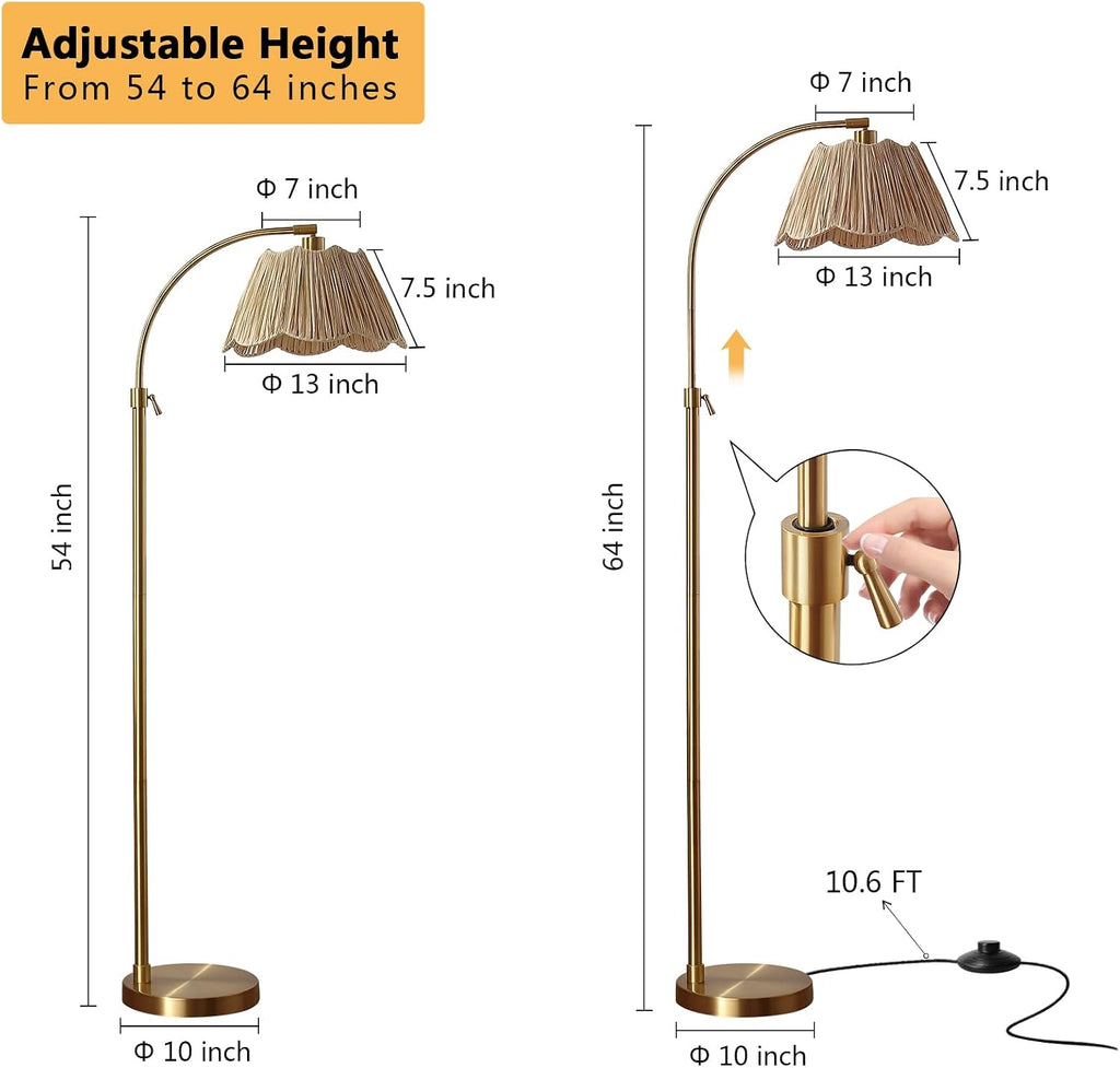 Gold Rattan Boho Adjustable Arc Floor Lamp