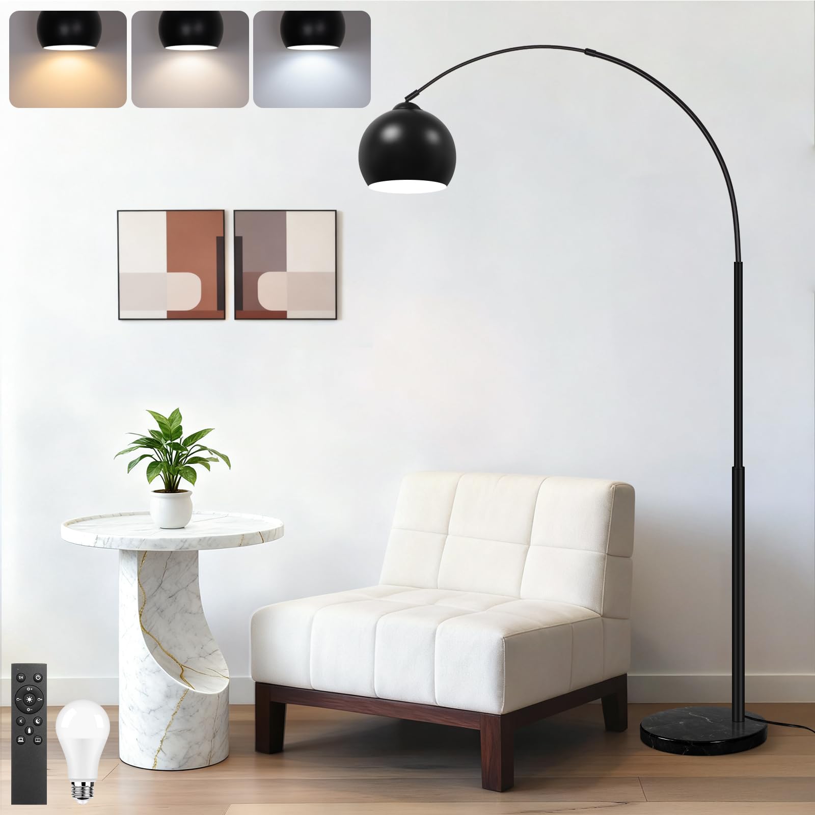 77” Arc Floor Lamp for Living Room, Upgraded Gold Standing Lamp with Remote, 3 Color Temperatures & Brightness Adjustable, Modern Arched Floor lamp for Bedroom,Office, Antique Brass, LED Bulb Included