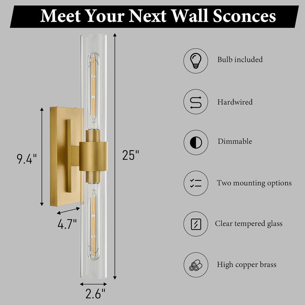 Brass Glass Wall Sconces 2pc