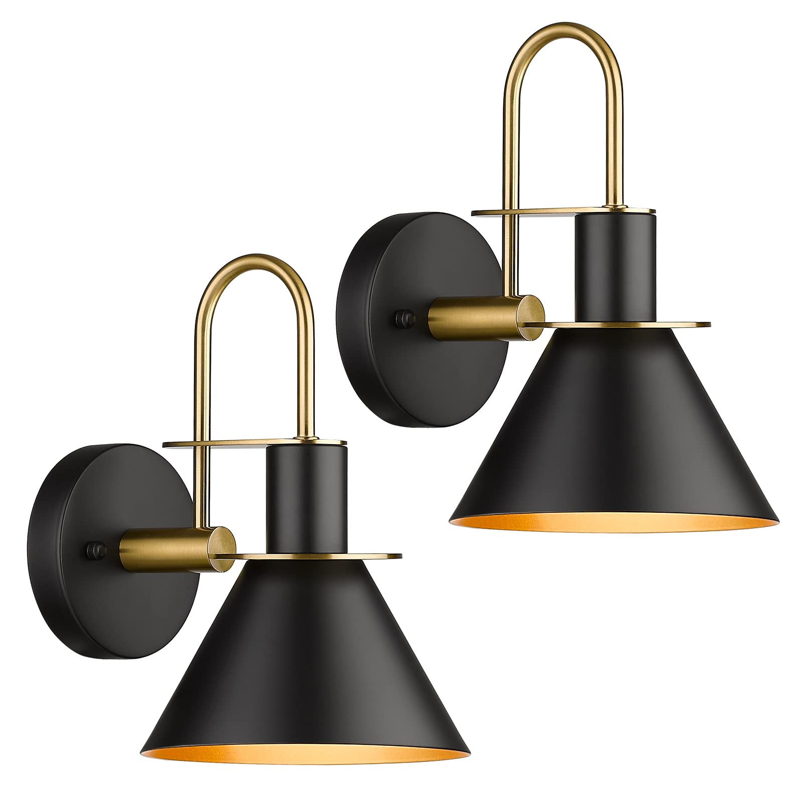 Brass Wall Sconces Set of Two, HWH Industrial Wall Light Fixtures Gold Barn Light, Single Wall Lamp for Bedroom Bedside Bathroom Kitchen, Hammered Metal Shade, Antique Brass, 5HZG74B-2 BG