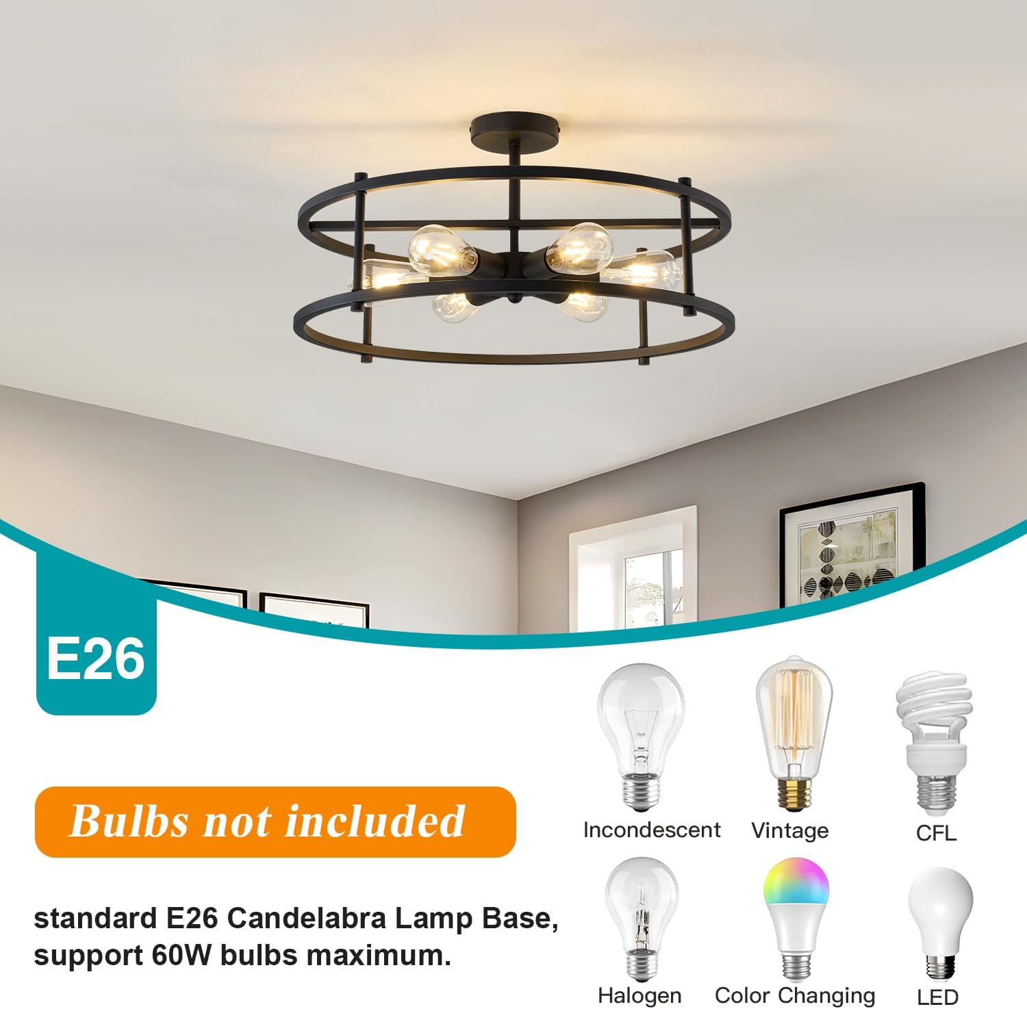6-Light Black Cage Ceiling Light