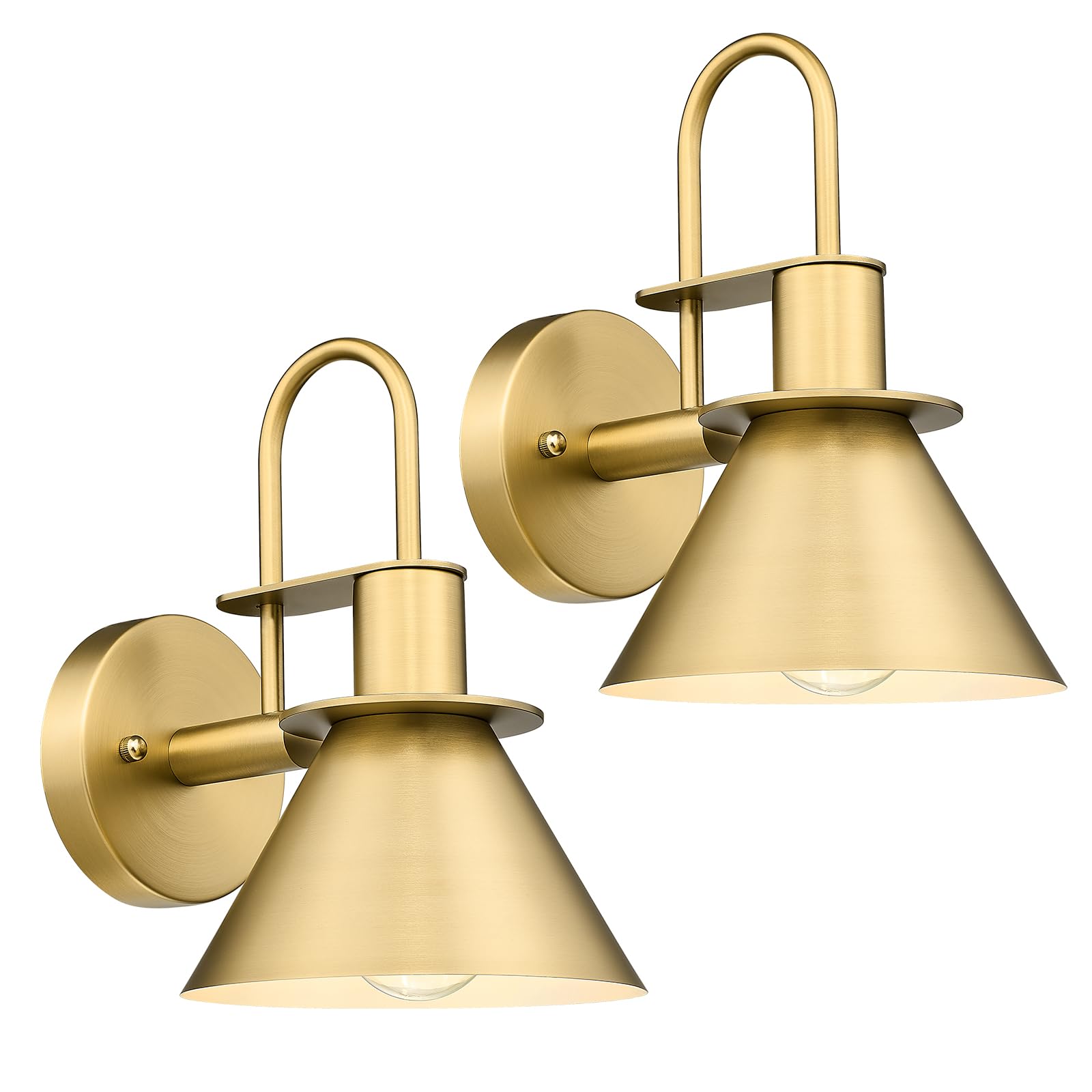 Brass Wall Sconces Set of Two, HWH Industrial Wall Light Fixtures Gold Barn Light, Single Wall Lamp for Bedroom Bedside Bathroom Kitchen, Hammered Metal Shade, Antique Brass, 5HZG74B-2 BG