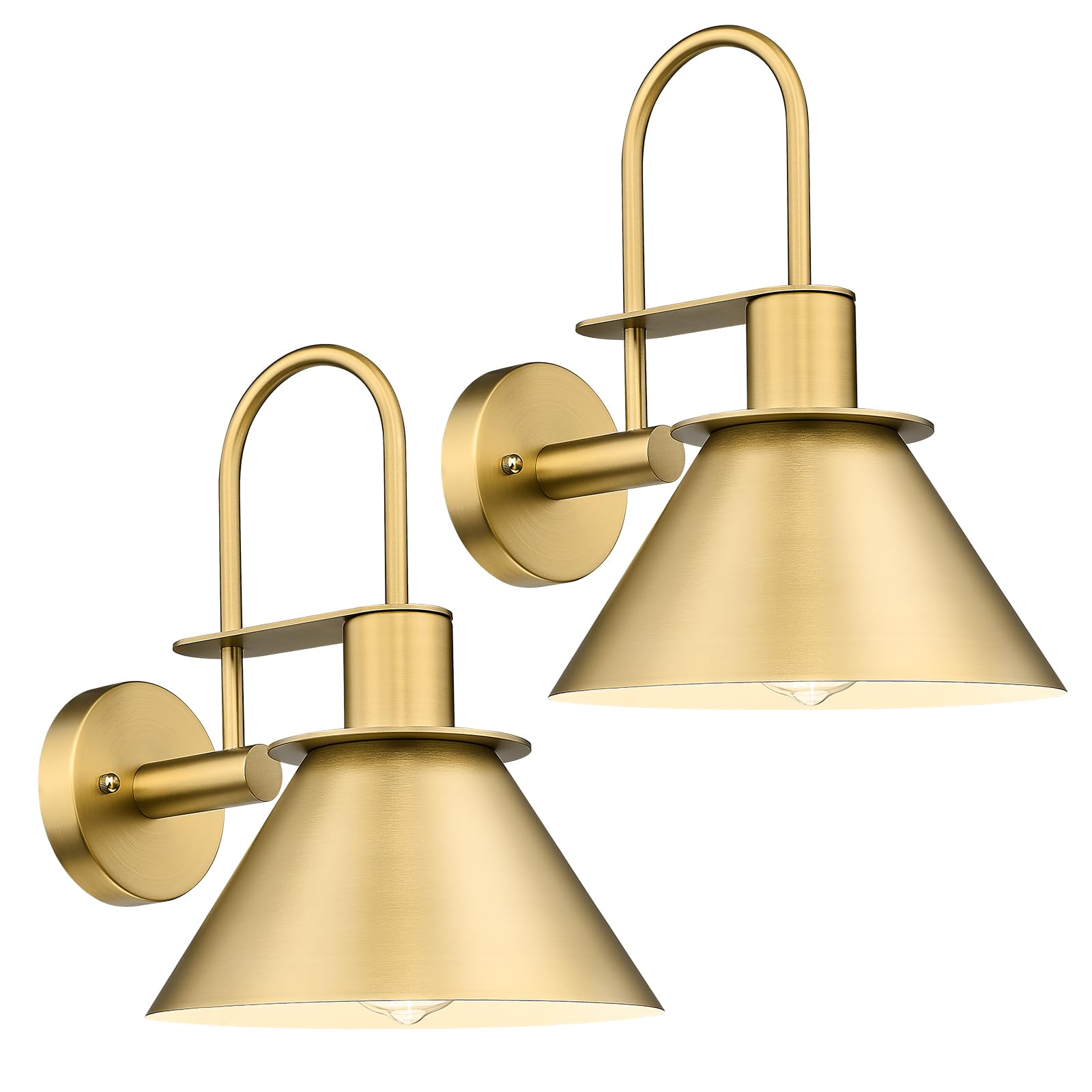 Brass Wall Sconces Set of Two, HWH Industrial Wall Light Fixtures Gold Barn Light, Single Wall Lamp for Bedroom Bedside Bathroom Kitchen, Hammered Metal Shade, Antique Brass, 5HZG74B-2 BG