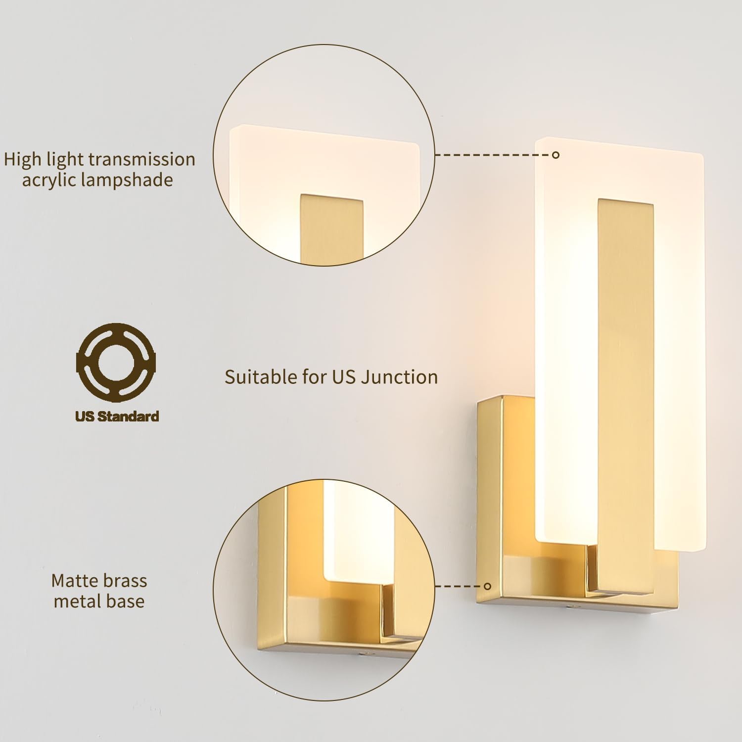Brass LED Wall Sconces 2pc