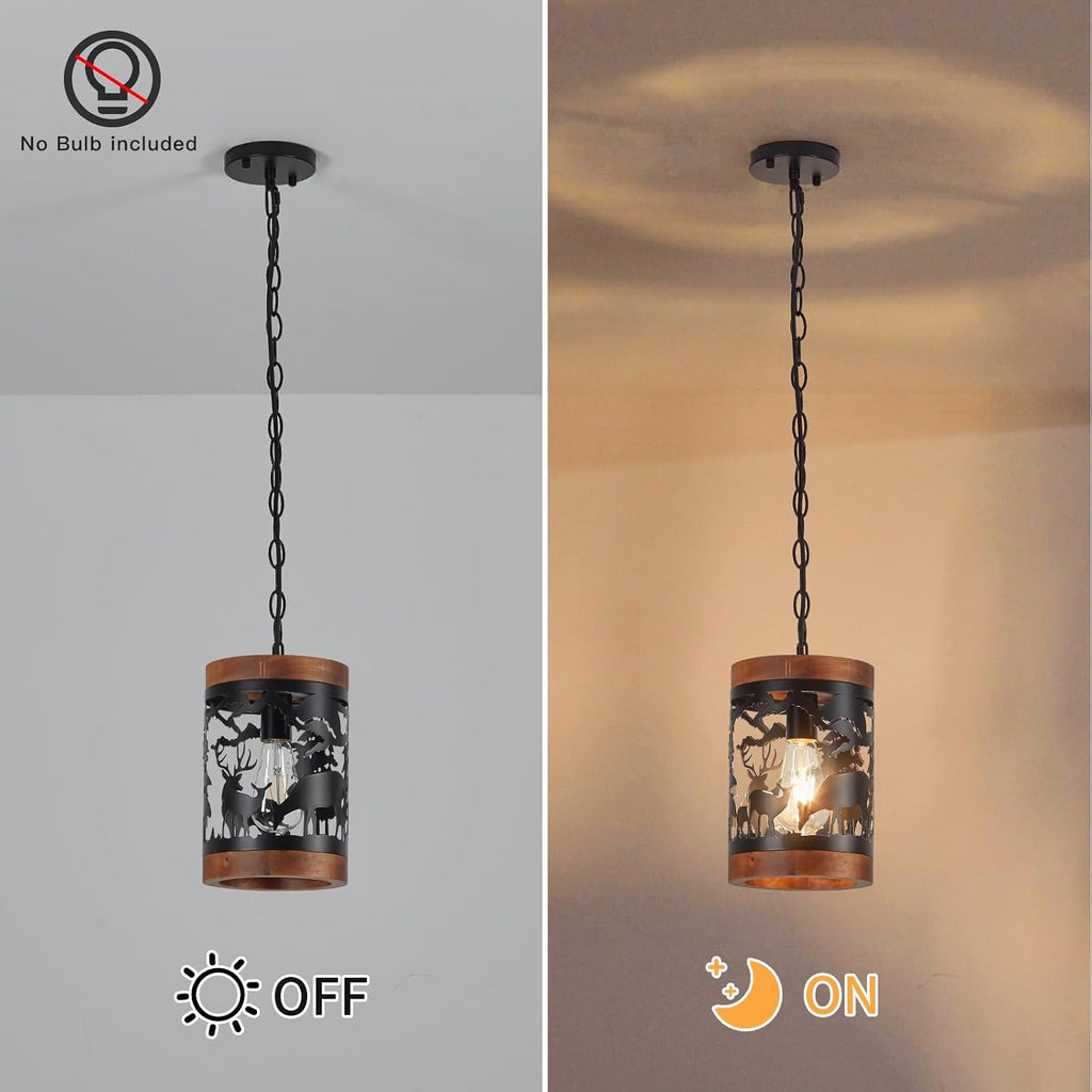 Deer Wood Metal Cage Pendant Light