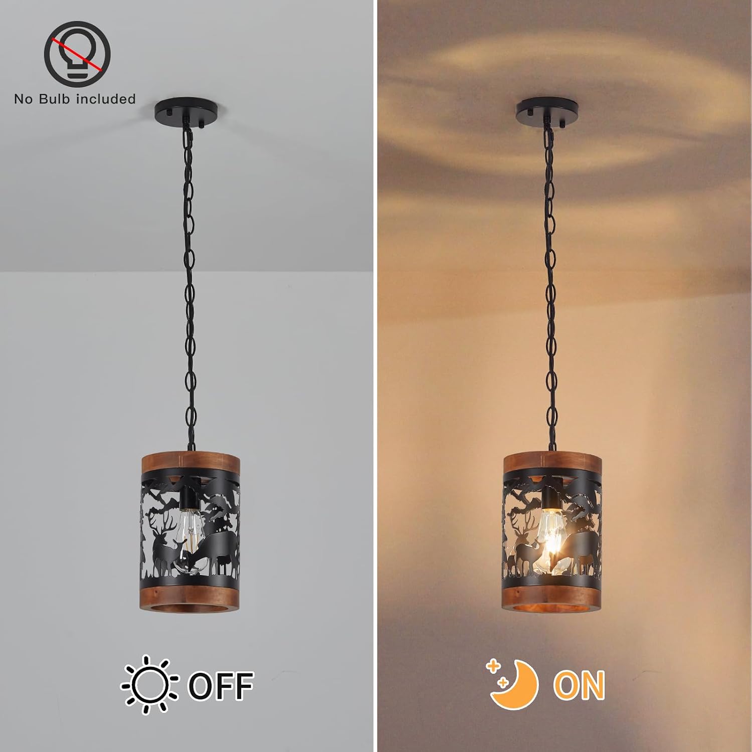 Deer Wood Metal Cage Pendant Light