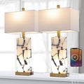 2 Pack Natural Marble Alabaster Table Lamps with USB & 3 Color Nightlight