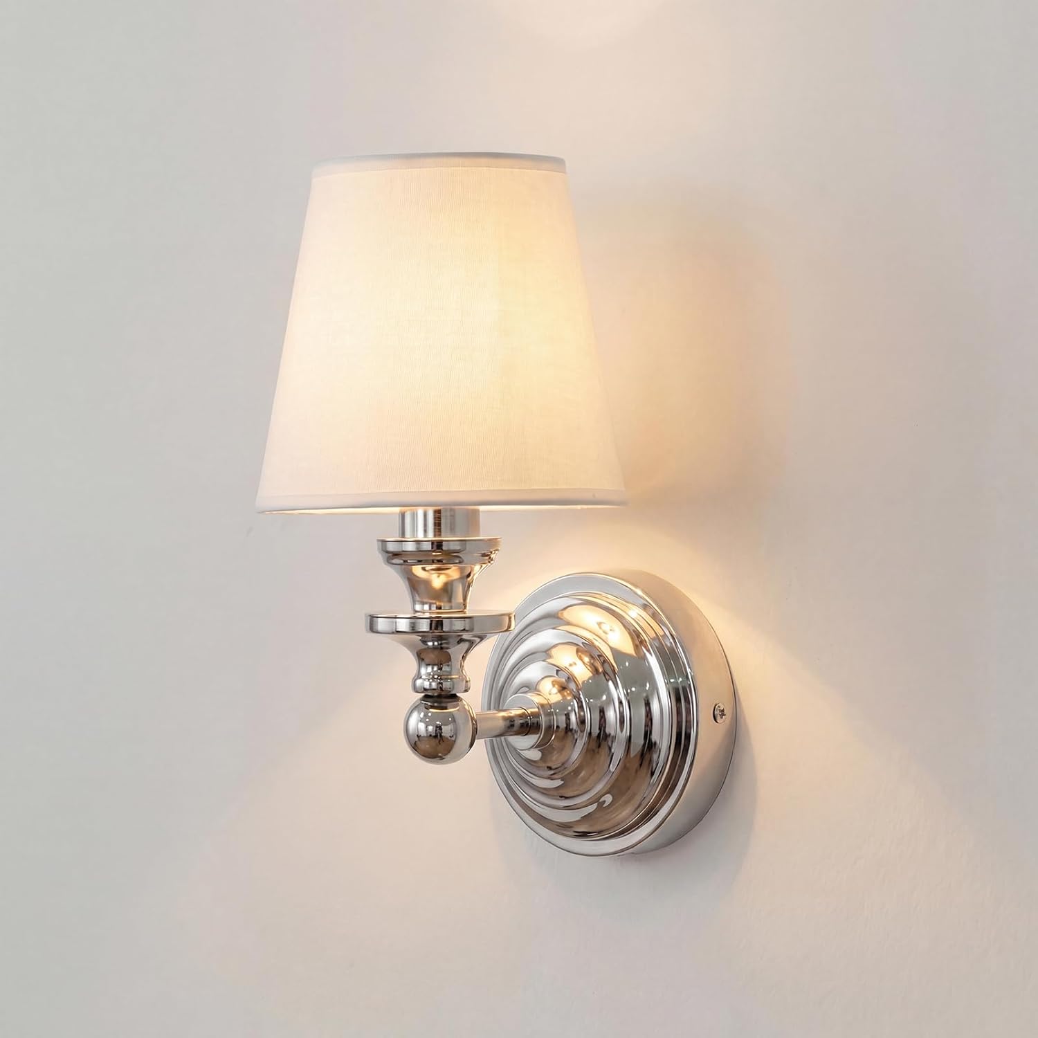 Antique Linen Shade Wall Sconce- Brass Finish Base and Conical Fabric Shade Wall Light Fixture for Bathroom, Bedroom, Dining Room and Entryway(6.5" D x 11.5" H Brass)