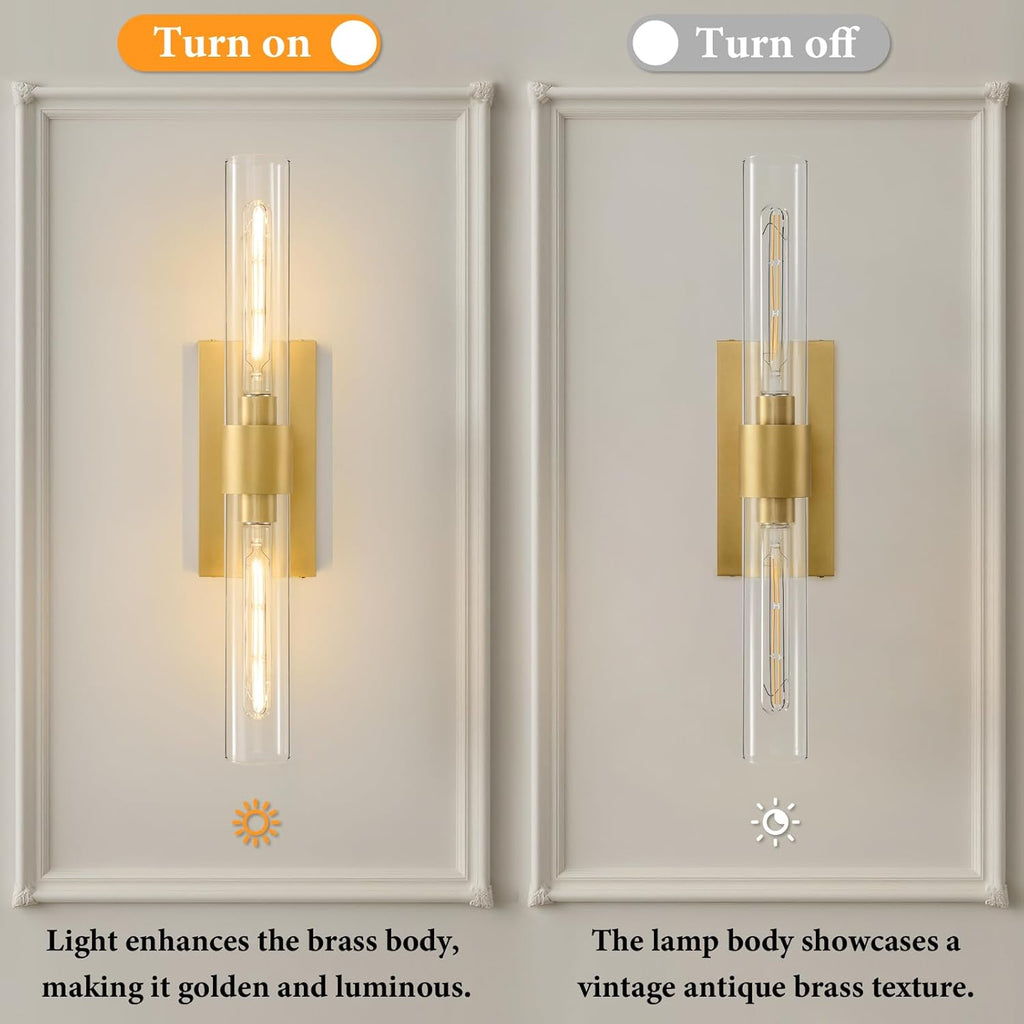 Brass Glass Wall Sconces 2pc