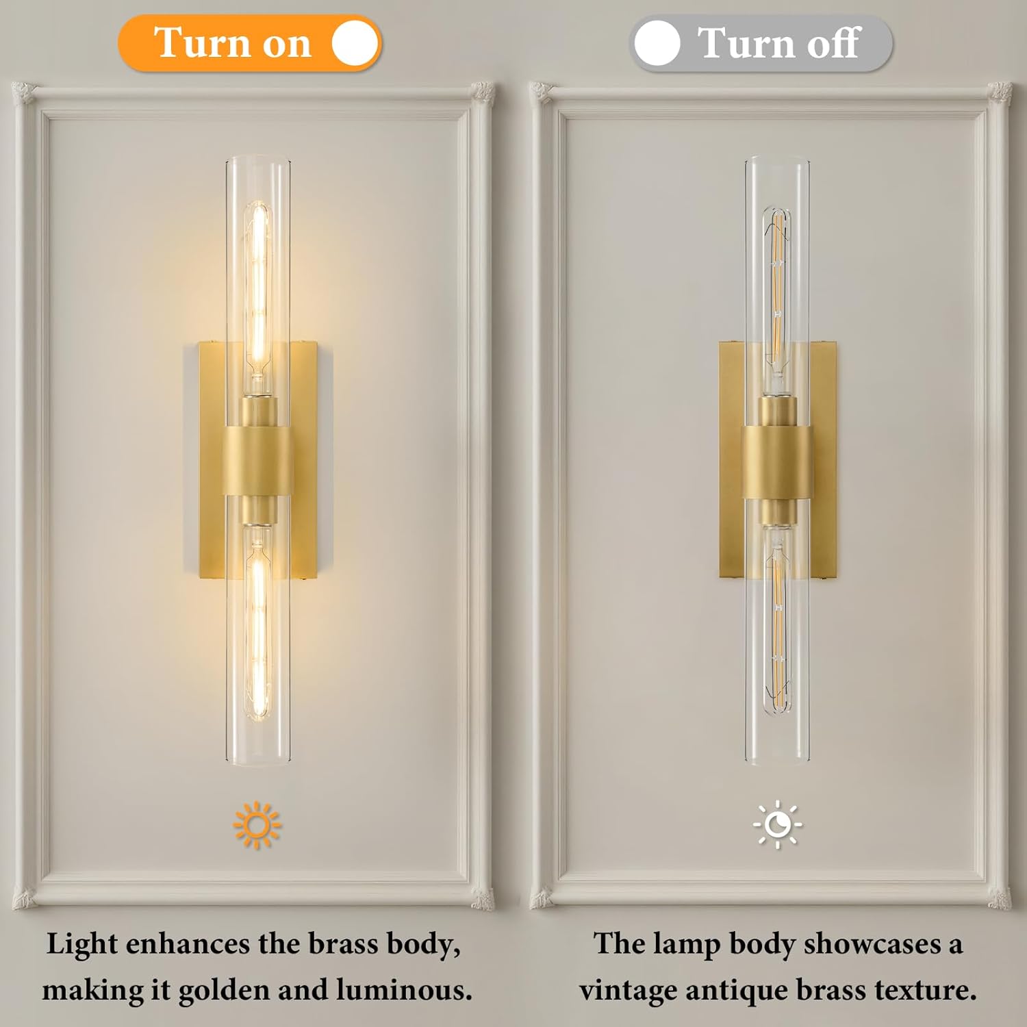 Brass Glass Wall Sconces 2pc
