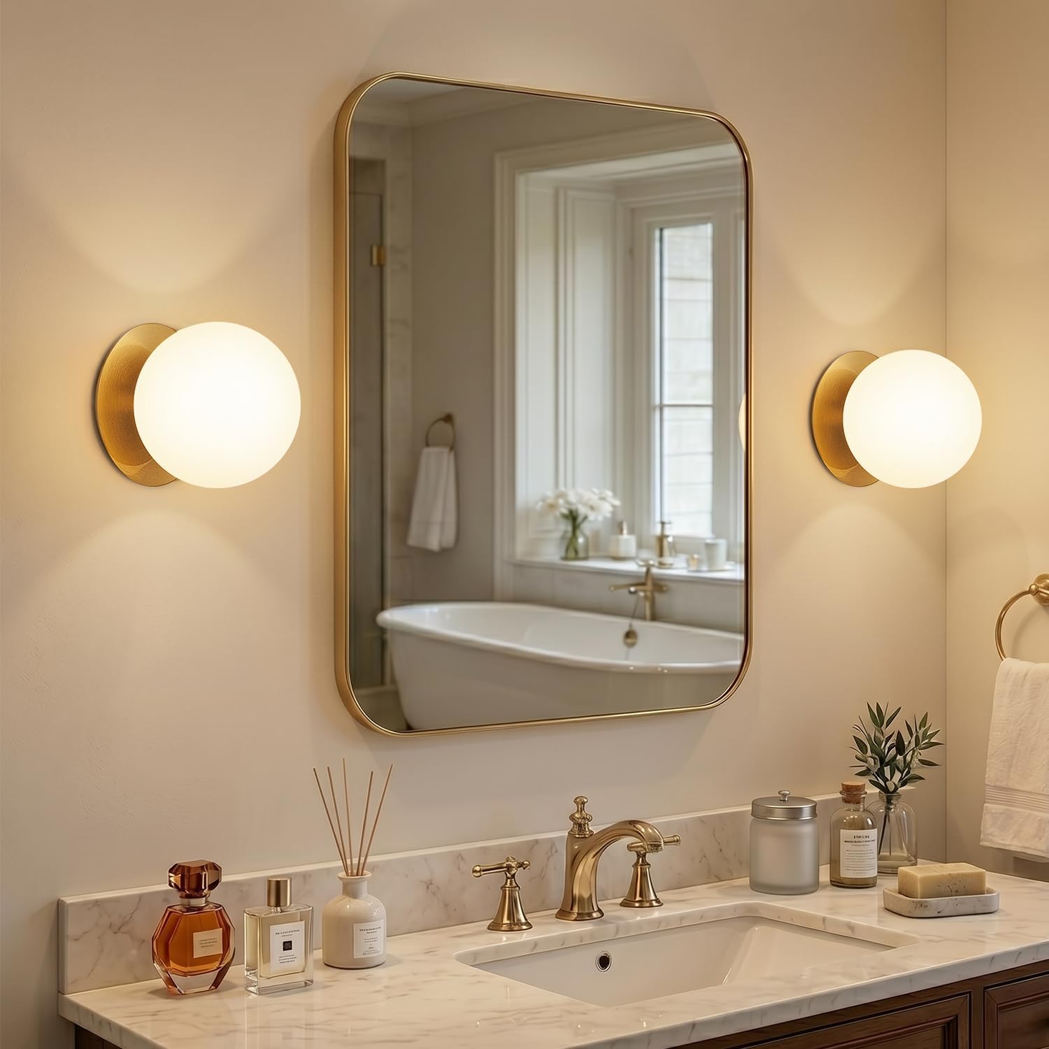 Brass Globe Wall Sconces 2 Pack