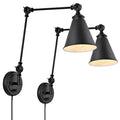 WINGBO Farmhouse Swing Arm Wall Sconce Set of 2, Industrial Adjustable Wall Lamp Light Fixture for Living Room Bedroom Vanity Study Desk Office, Plug in or Hardwired, Brass