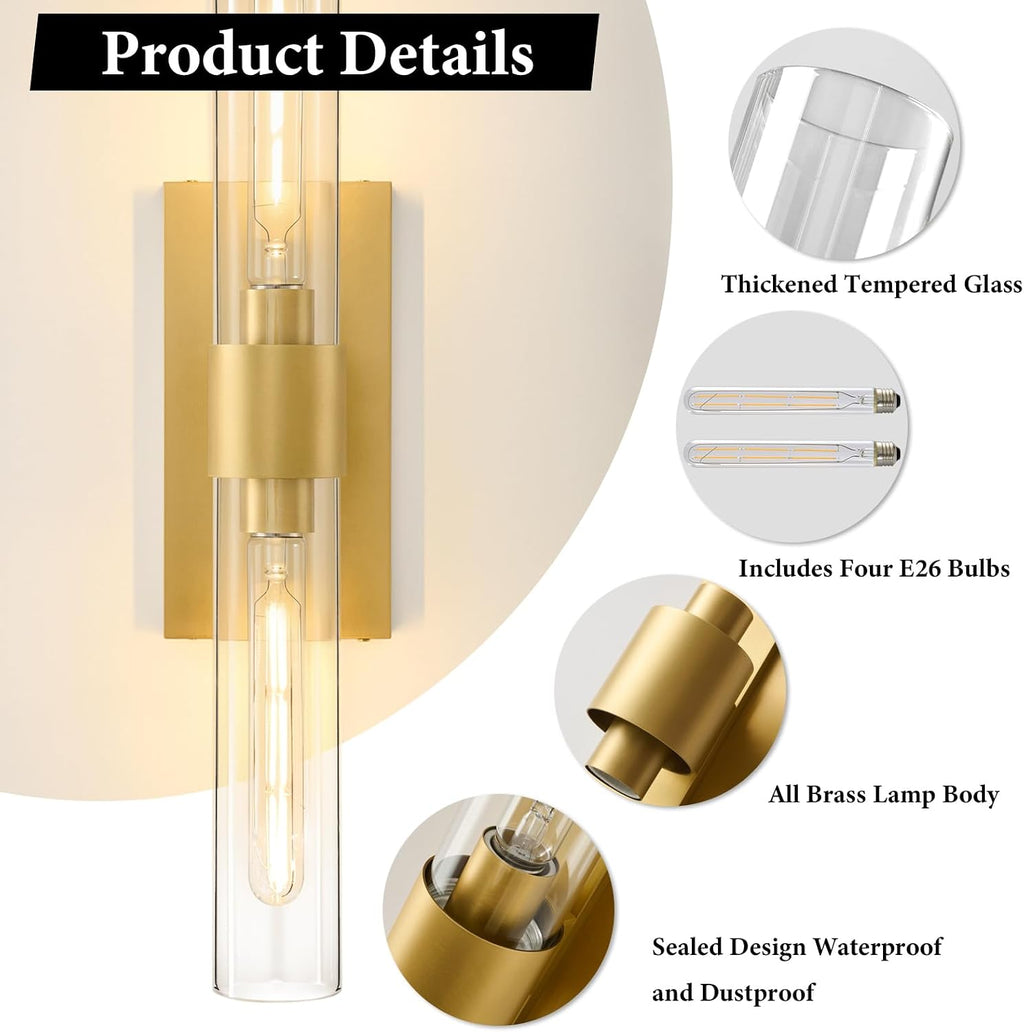 Brass Glass Wall Sconces 2pc