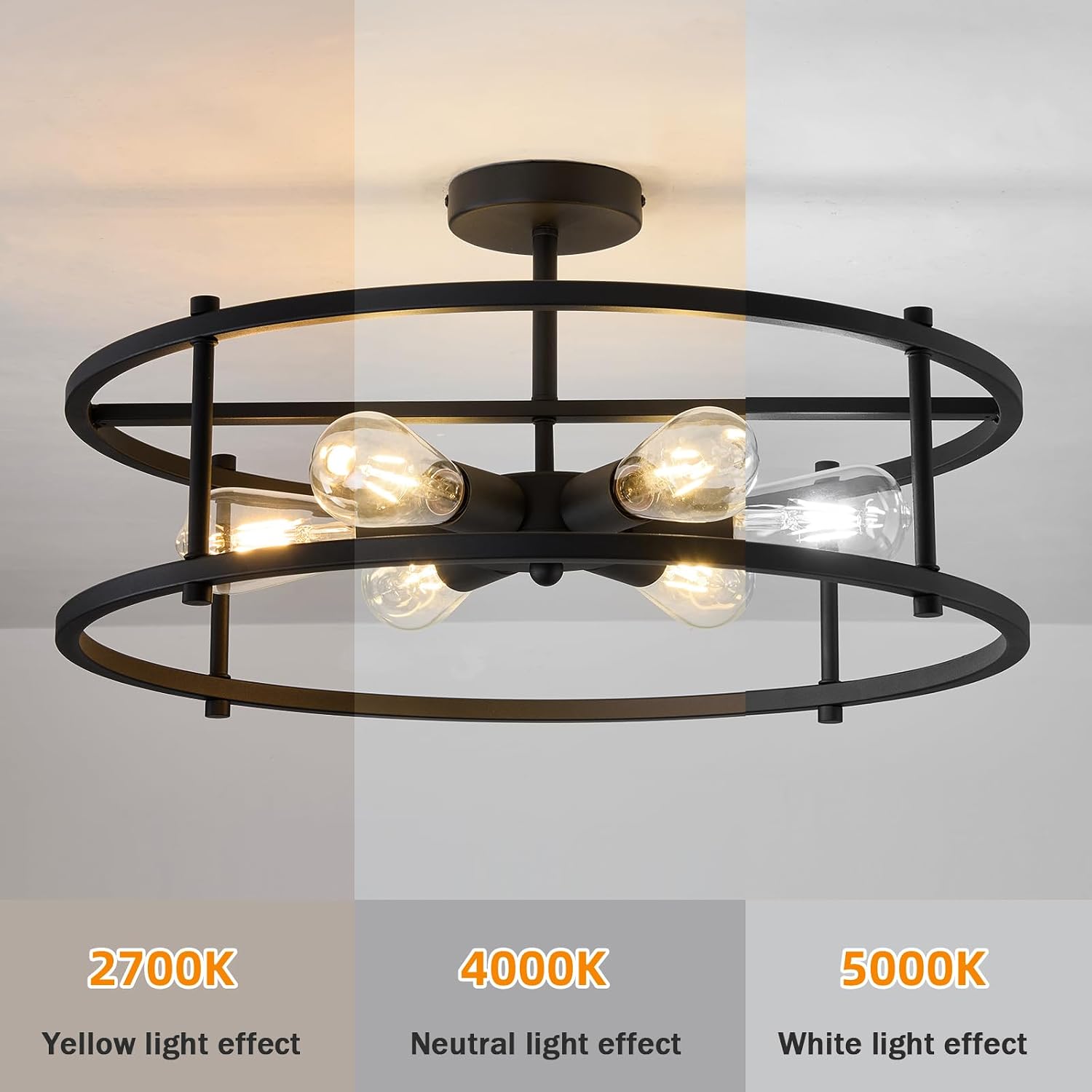 6-Light Black Cage Ceiling Light