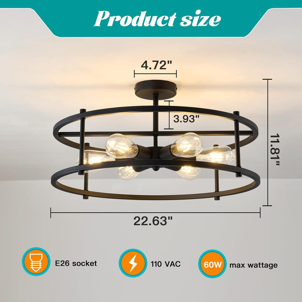 6-Light Black Cage Ceiling Light