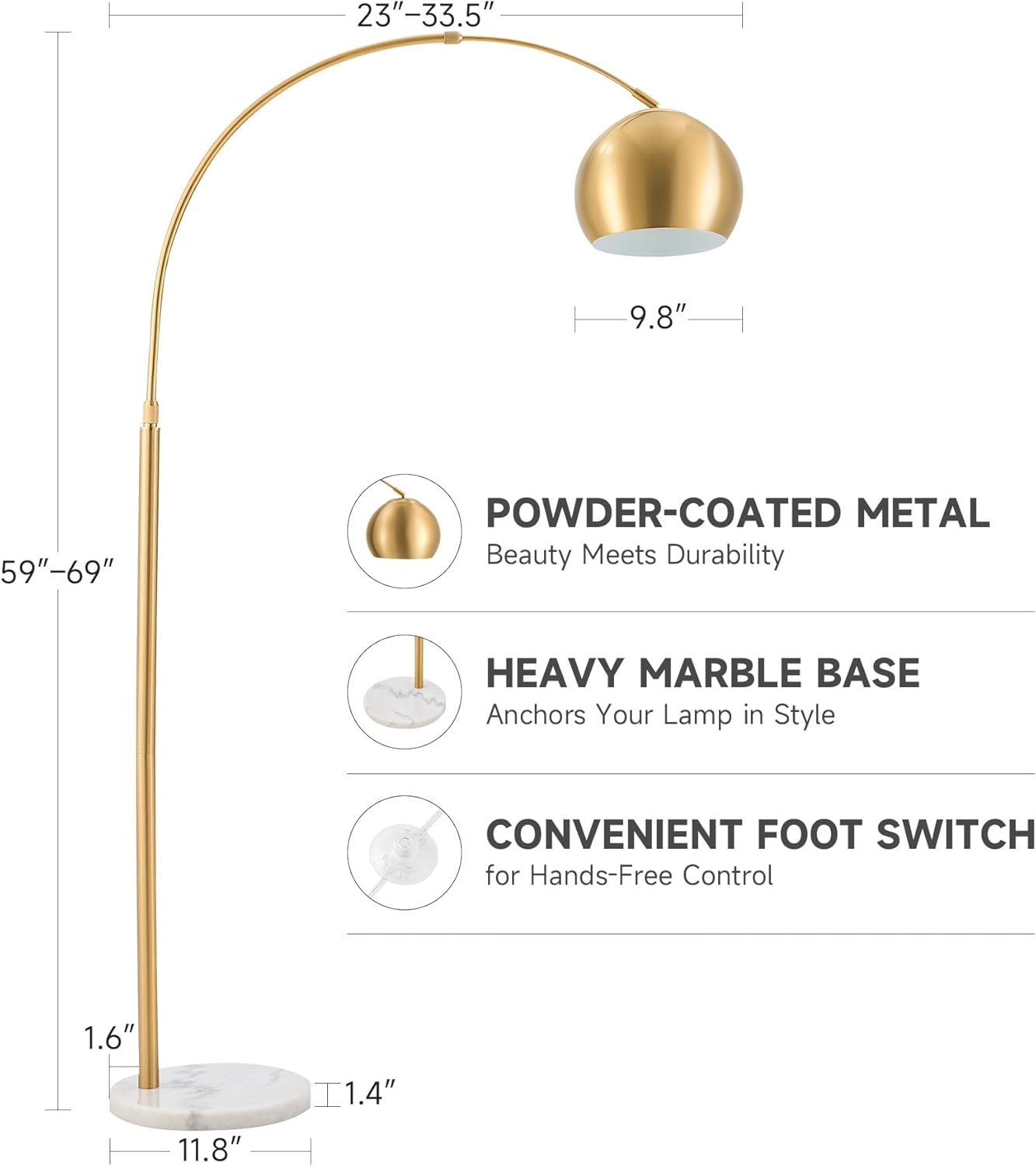 Gold Marble Base Arc Floor Lamp