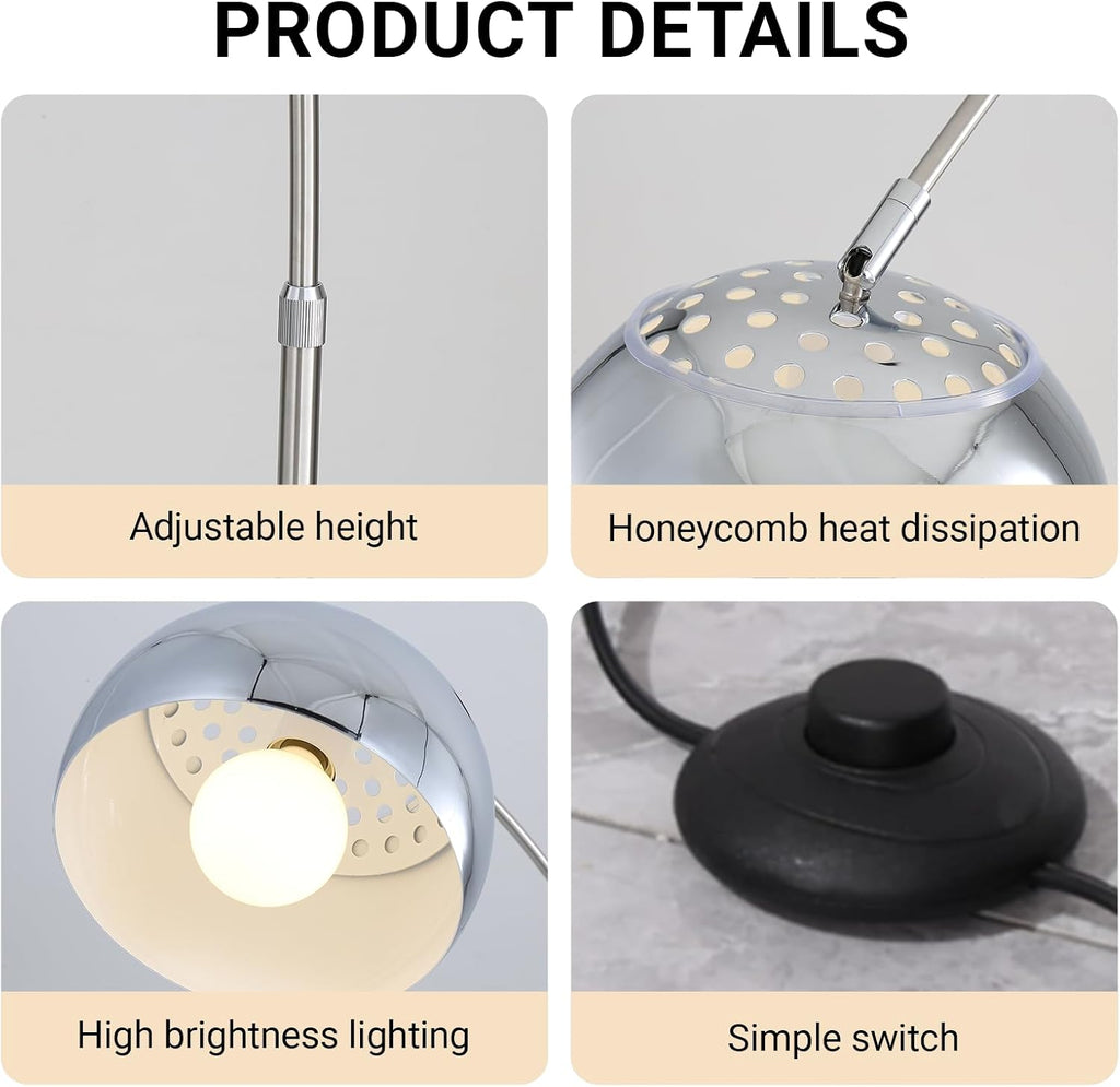 Chrome Bell Shade Dimmable Arc Floor Lamp