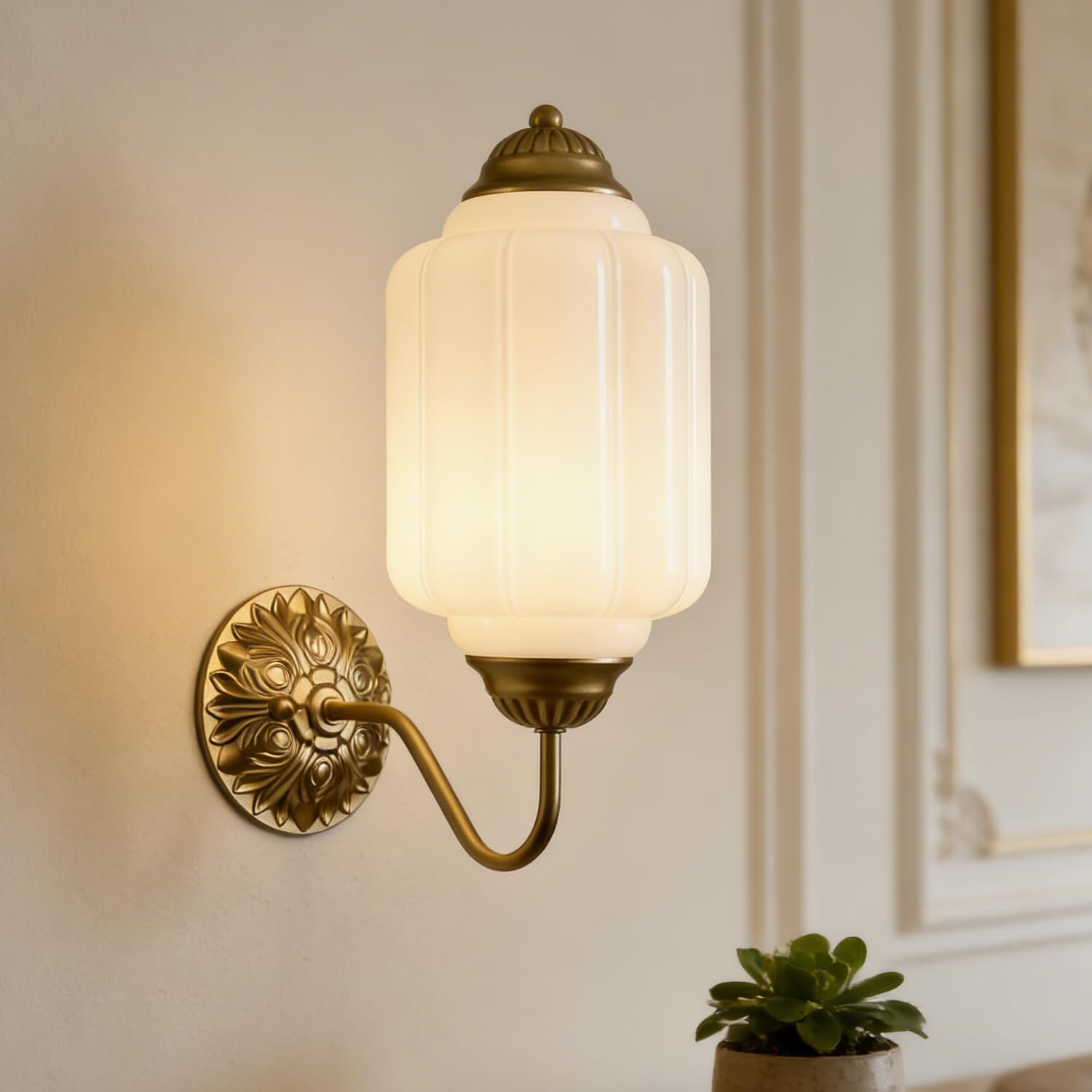 Gold Milk Glass Vintage Wall Sconce