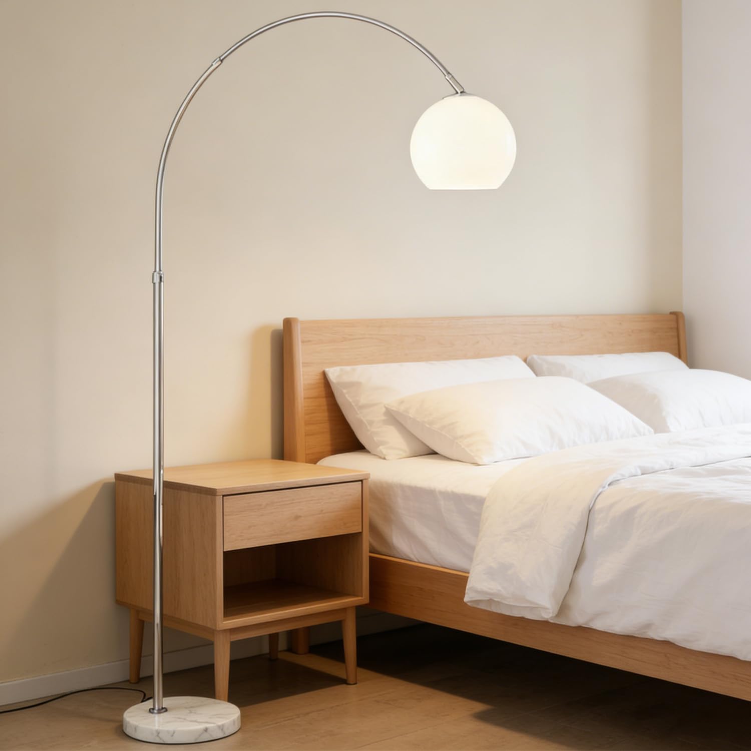 Orange Arc Floor Lamp with Acrylic Shade,Arch Reading Lamp Floor Standing,Mid Century Modern Orange Standing Lamp for Living Room Bedroom
