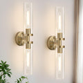 Brass Glass Bathroom Wall Sconces 2pc