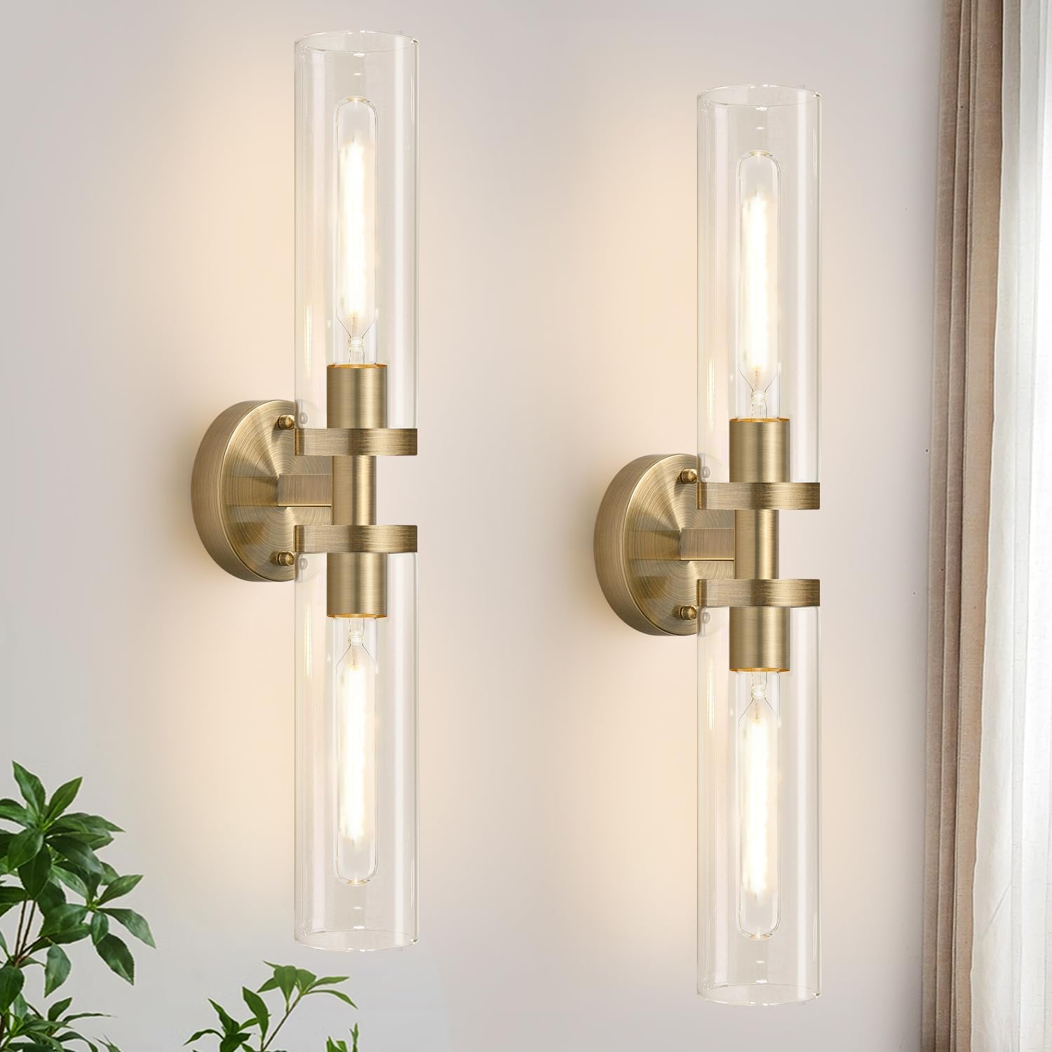 Brass Glass Bathroom Wall Sconces 2pc