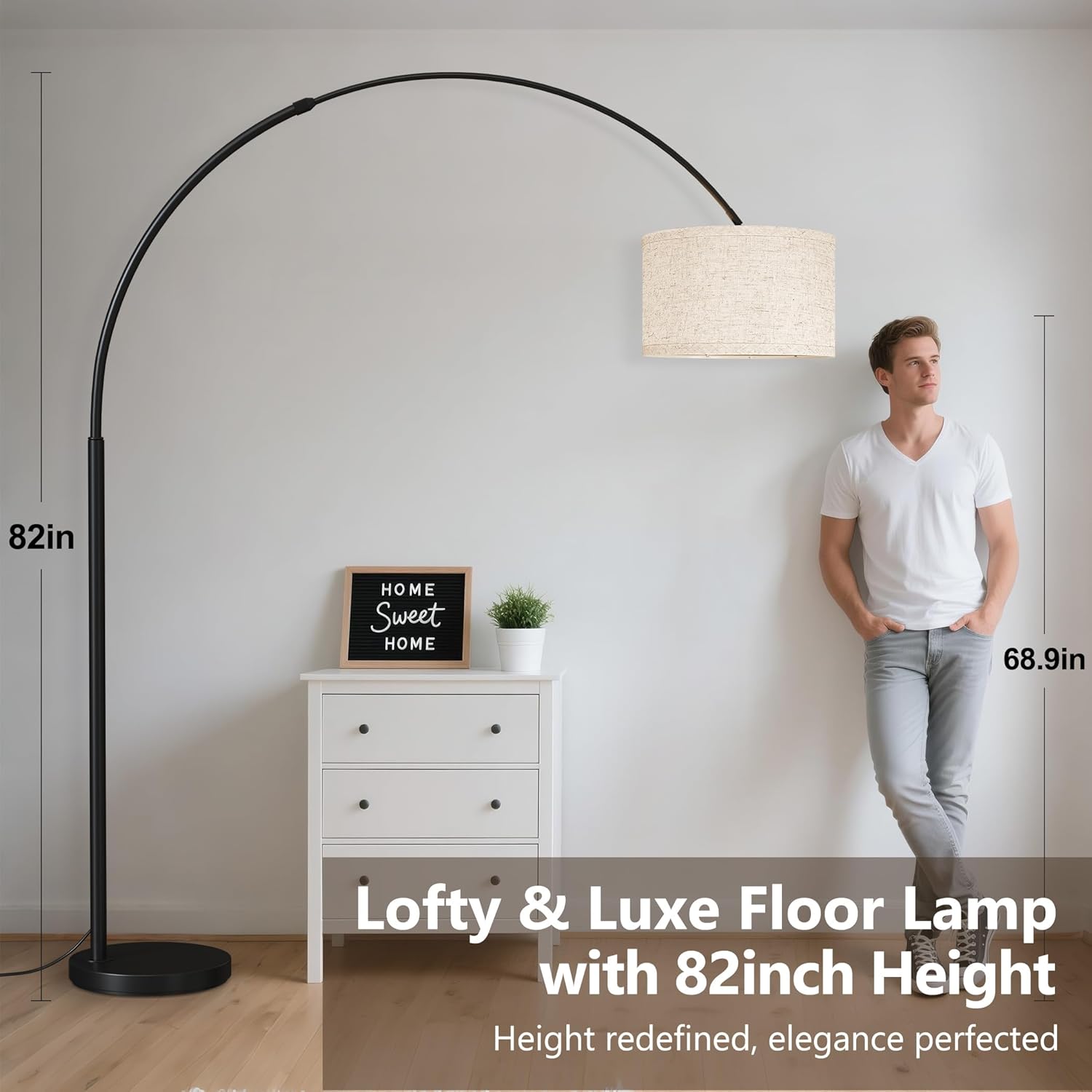 Black Adjustable Arc Corner Floor Lamp