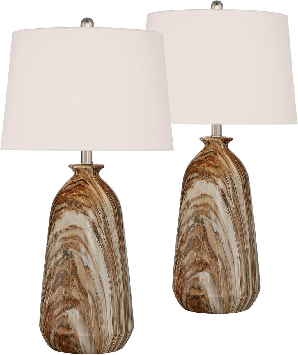 360 Lighting Carlton Modern Rustic Southwestern Table Lamps 28" Tall Set of 2 Swirling Brown Faux Marble White Tapered Drum Shades for Living Room Bedroom House Bedside Nightstand Home