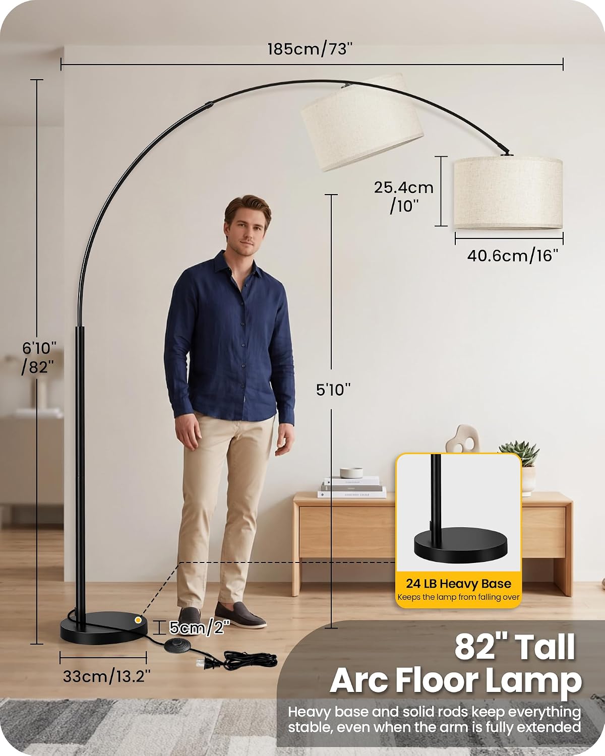 Adjustable Dimmable Arc Floor Lamp with Remote & Foot Switch