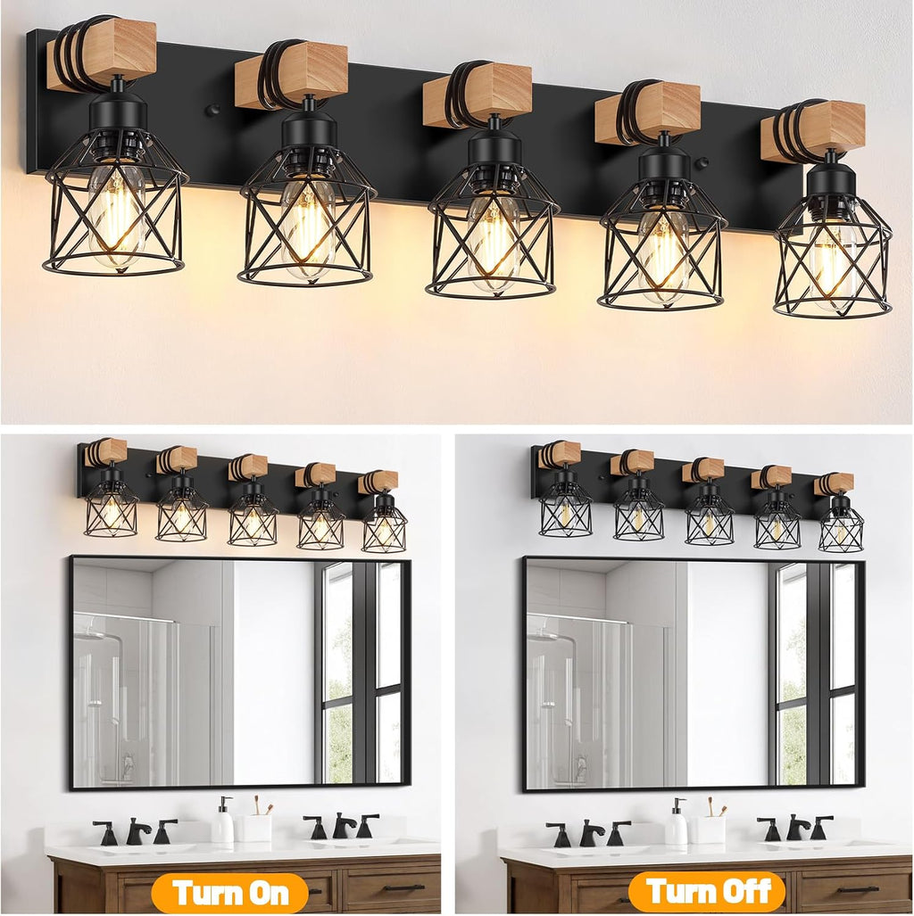 Wooden Cage Bathroom Vanity Lights