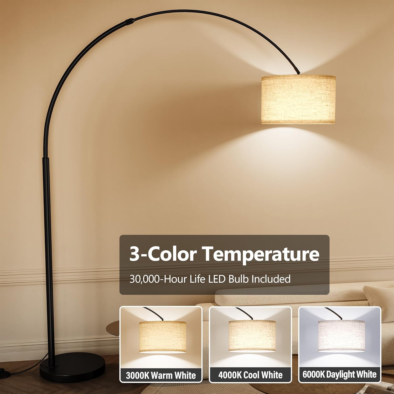 Black Adjustable Arc Corner Floor Lamp
