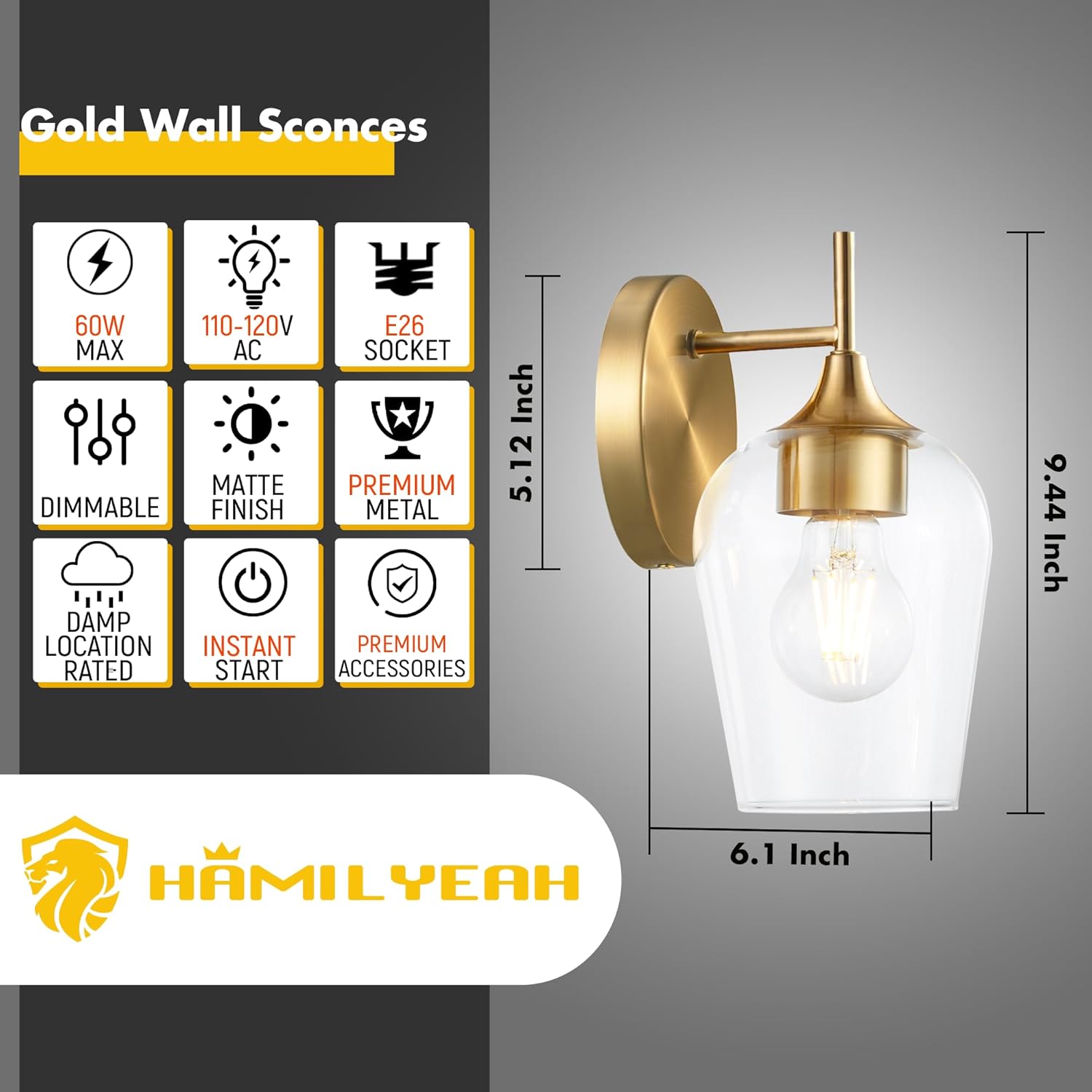 Gold Glass Wall Sconces 2pc