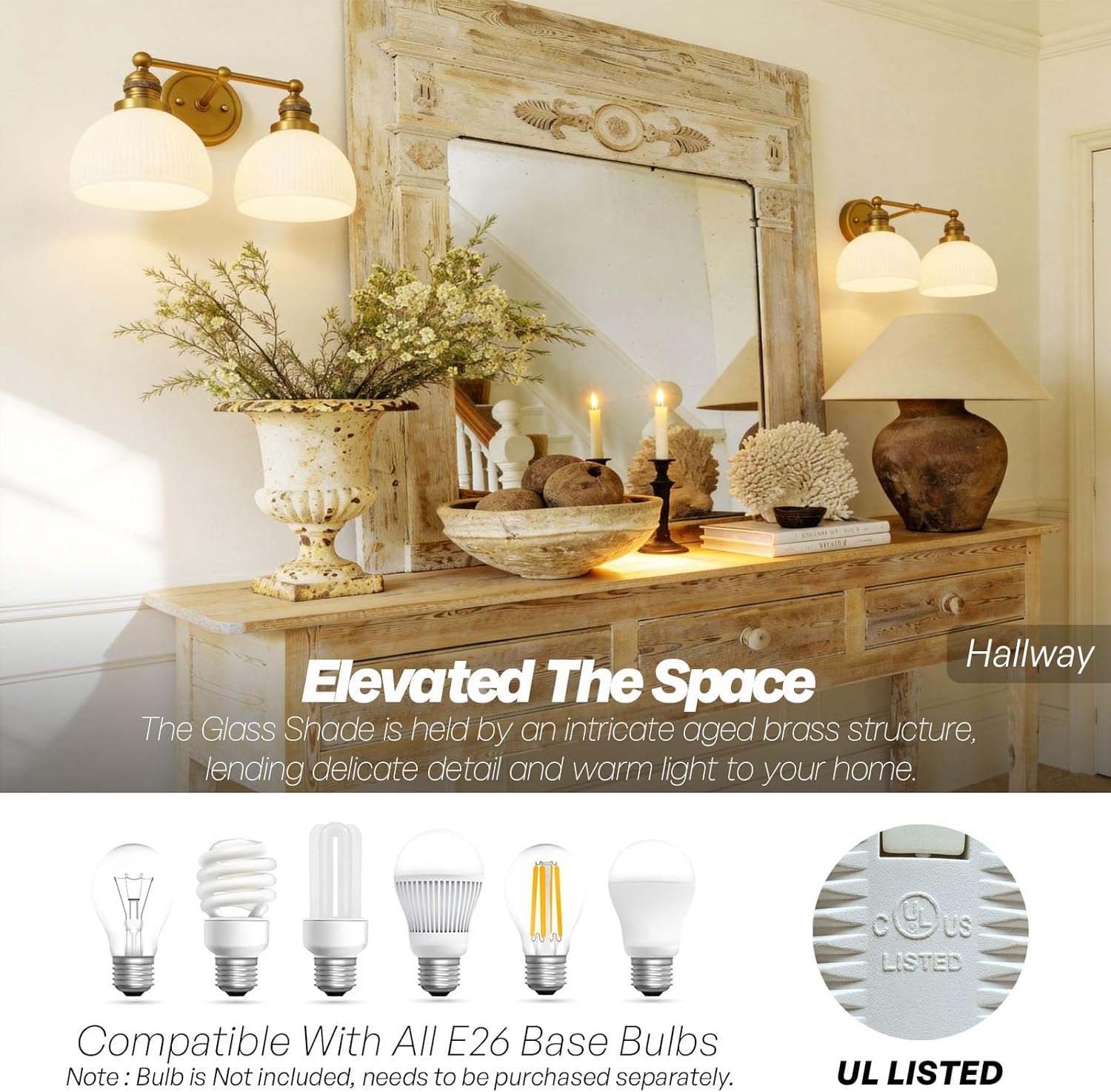 Gold Milk Glass 2-Light Wall Sconces