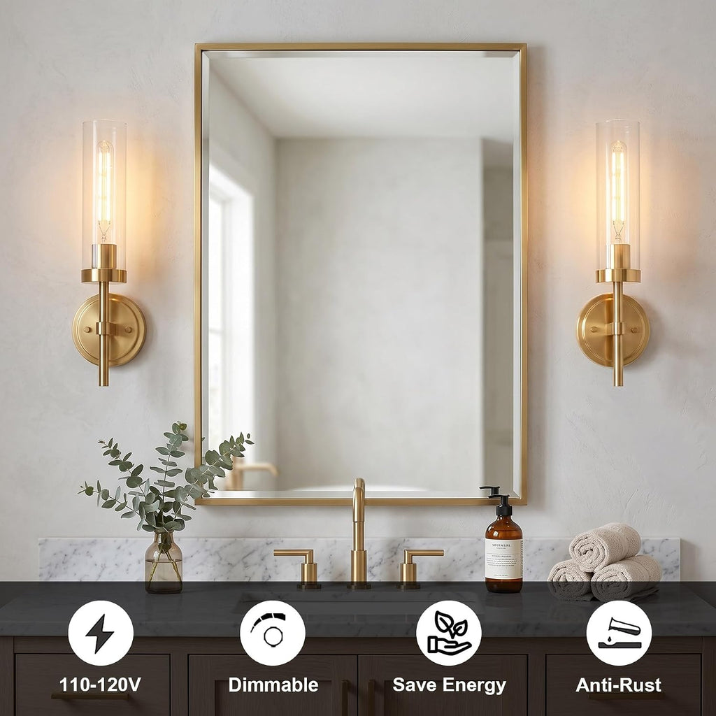 Gold Glass Bathroom Wall Sconces 2 Pack