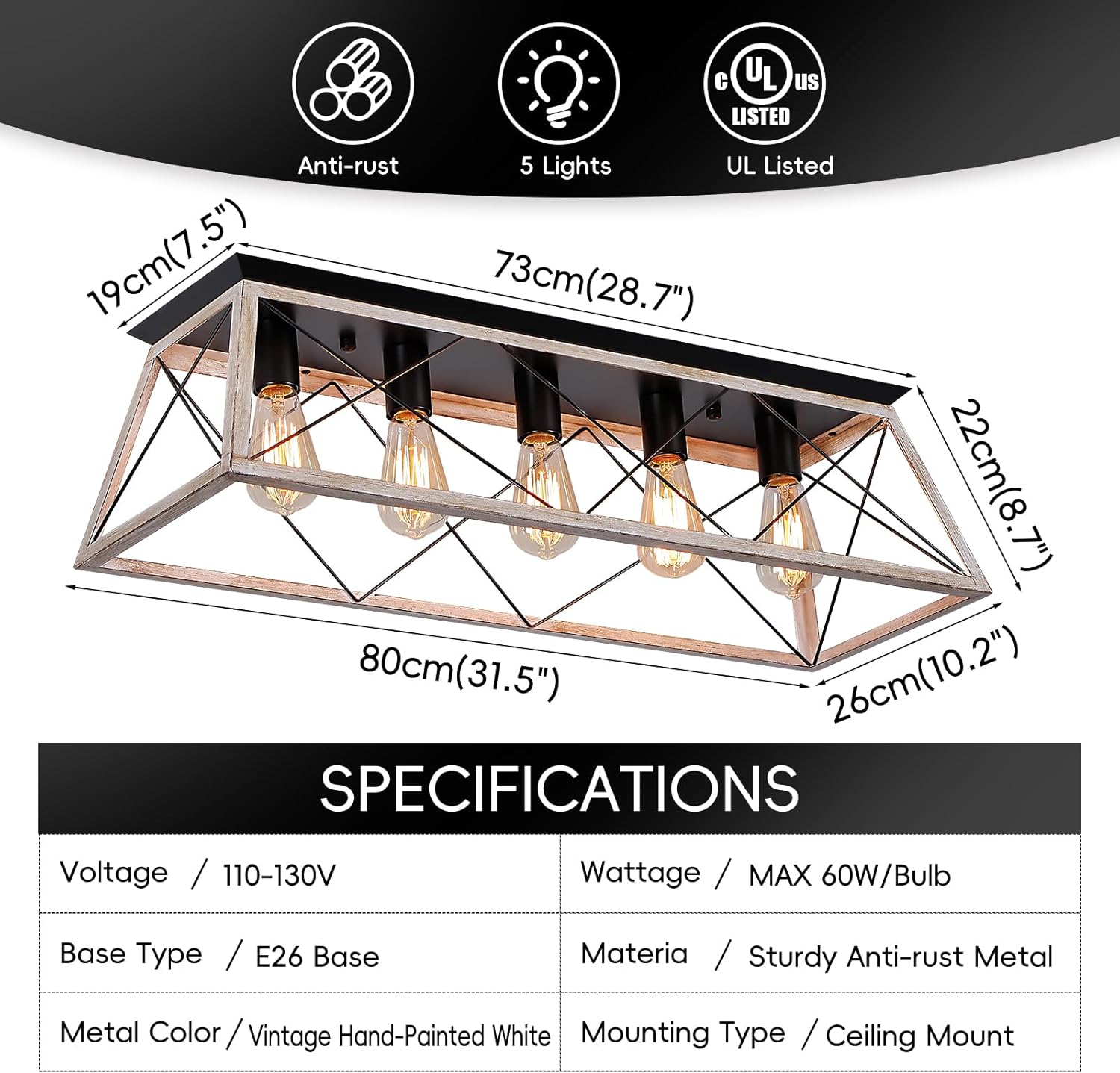 5-Light X Cage Farmhouse Ceiling Light