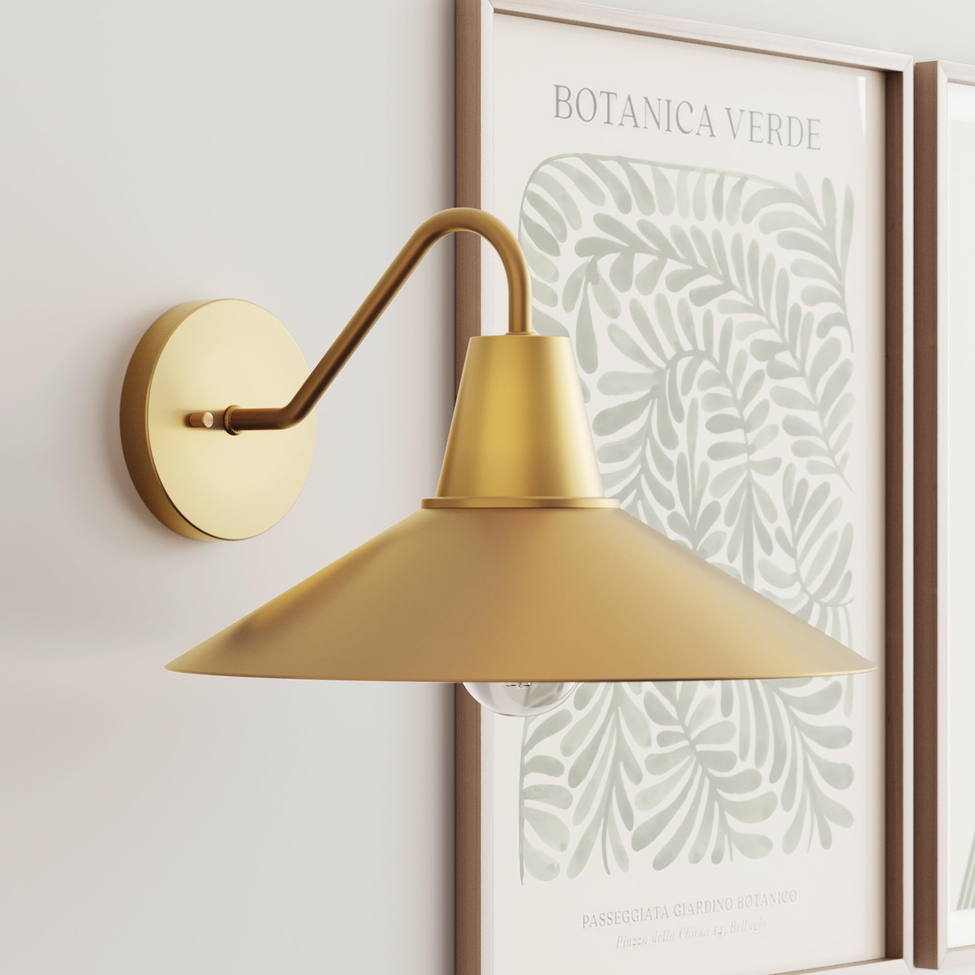 Nathan James Millie Plug-in Wall Sconce, Wall Mounted Bedside Reading Lamp with Cotton Shade and Brass Back Plate