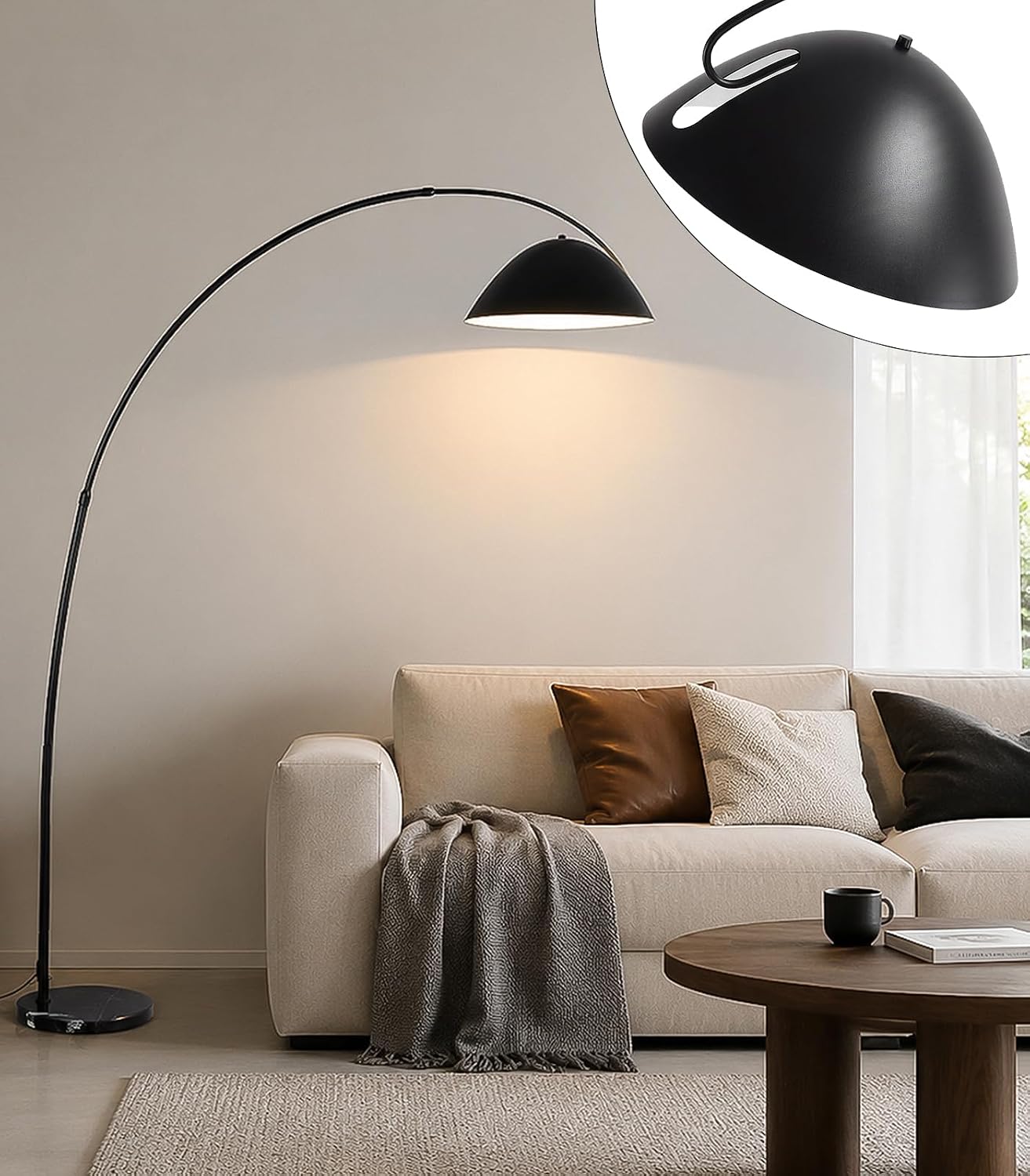 Black Marble Base Color Changing Arc Floor Lamp