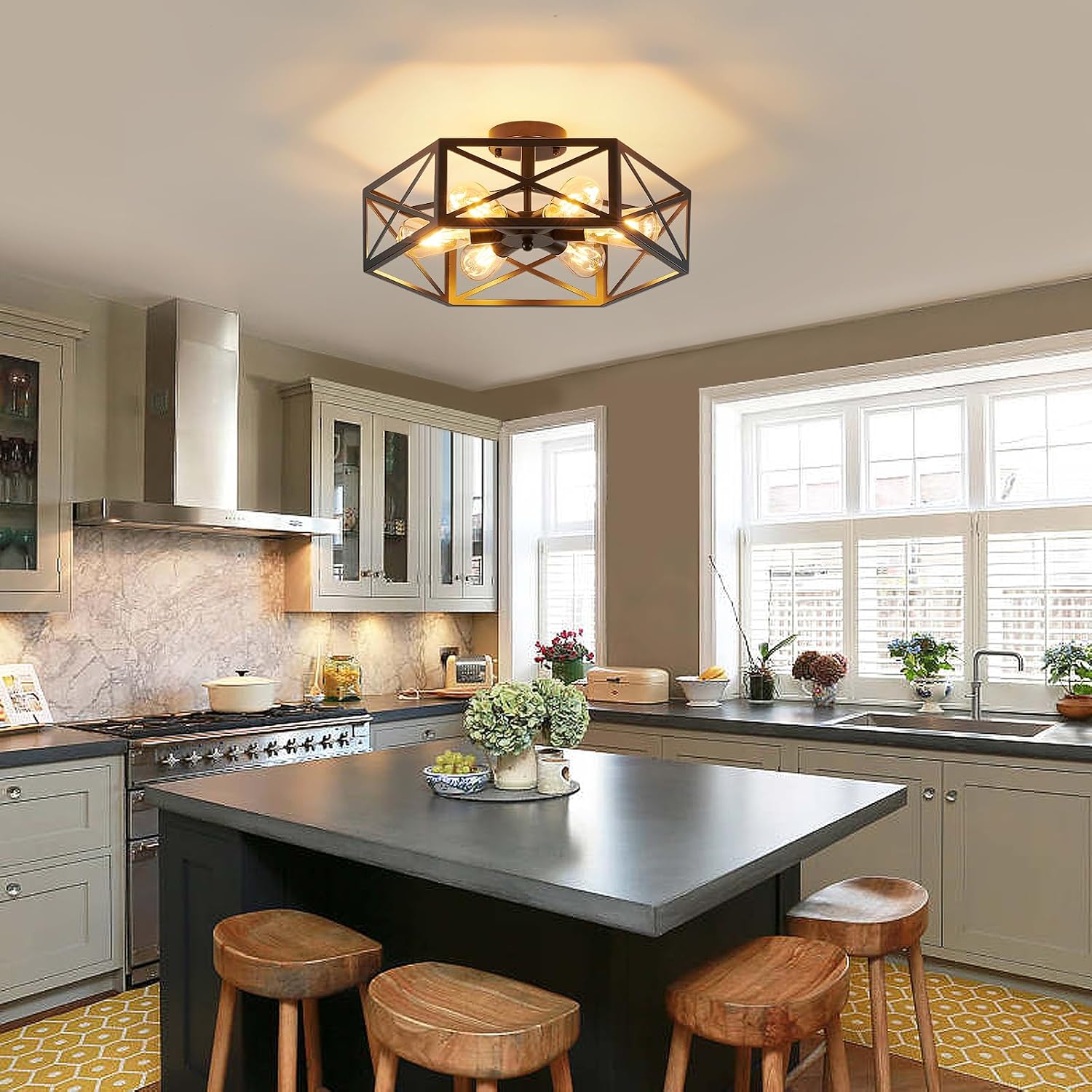 6-Light Black Farmhouse Ceiling Light