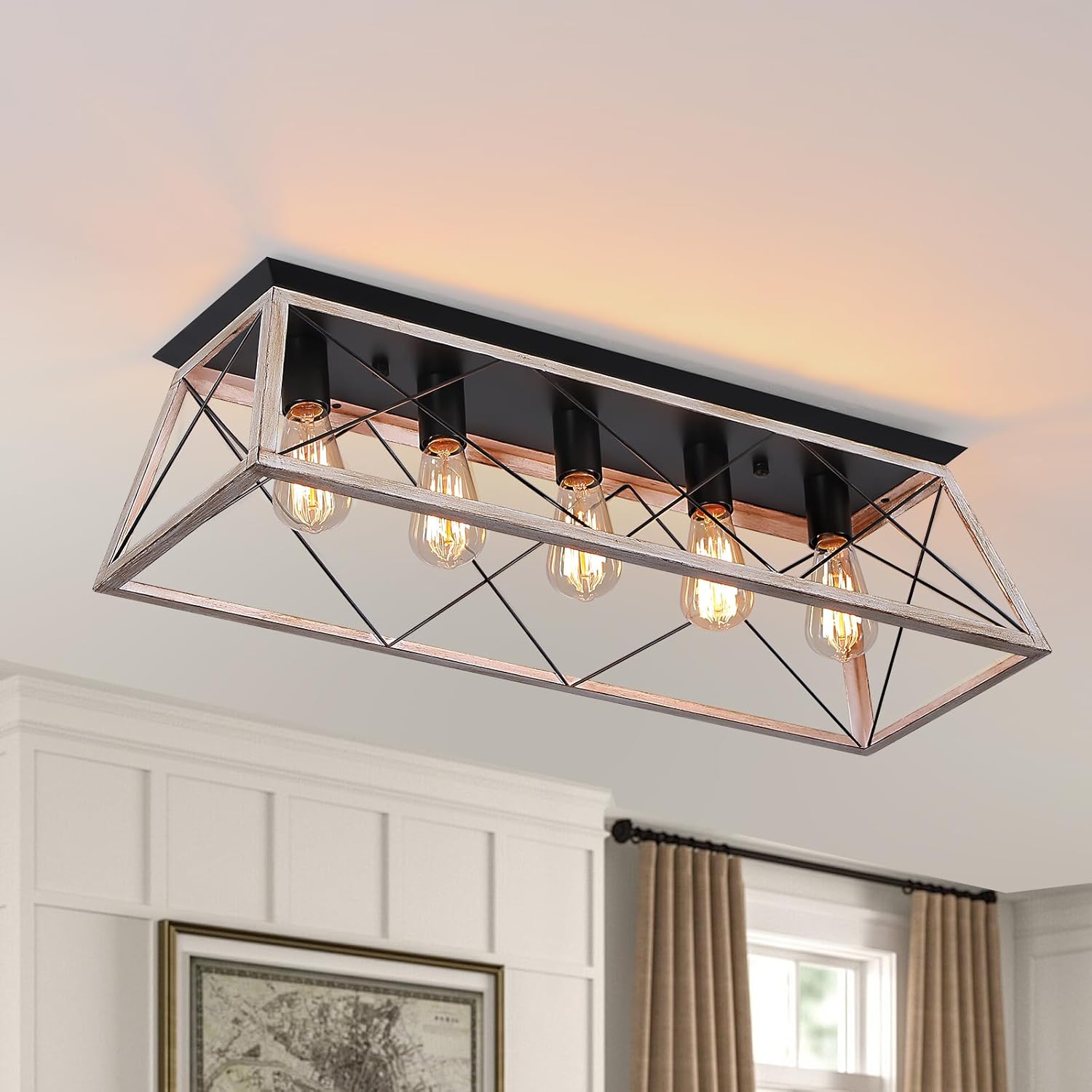 5-Light X Cage Farmhouse Ceiling Light