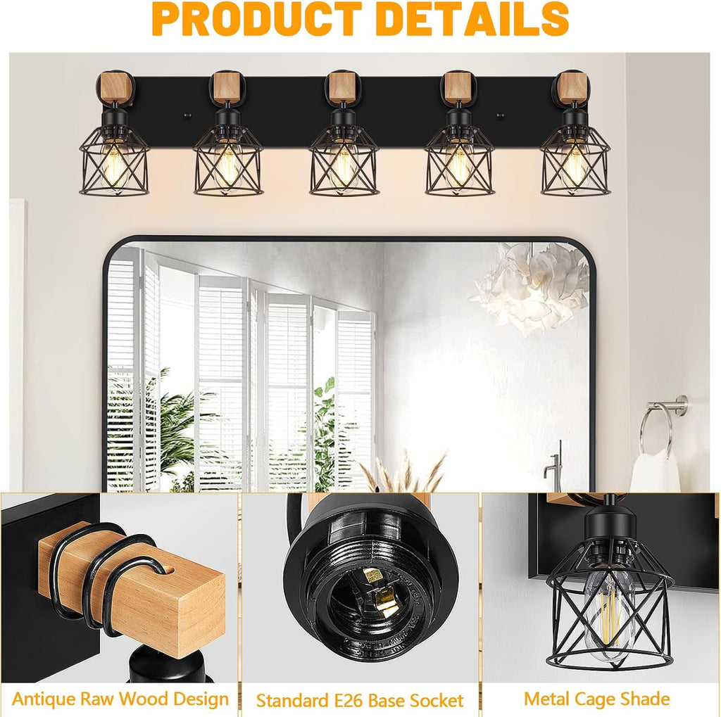 Wooden Cage Bathroom Vanity Lights