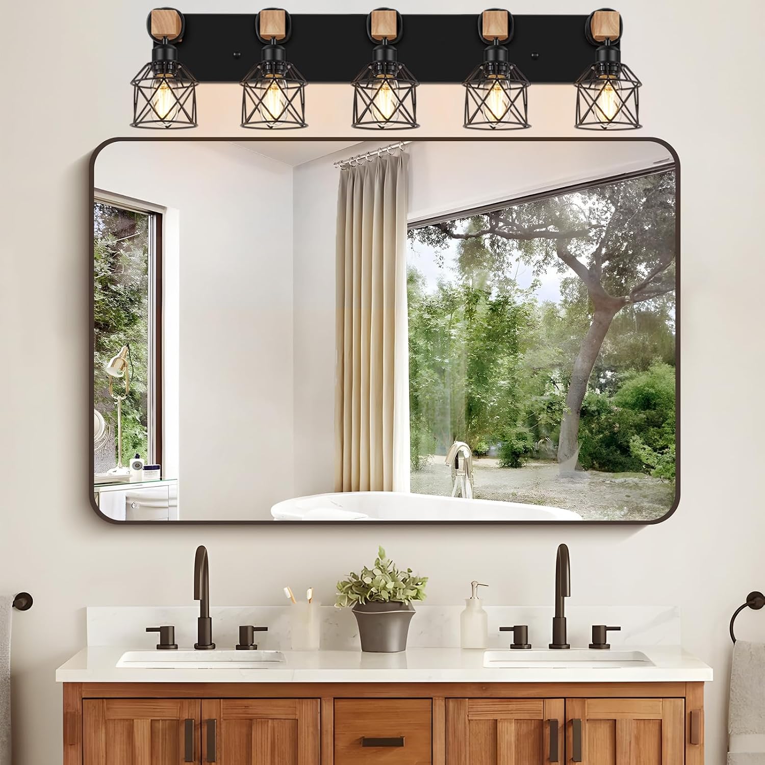 Wooden Cage Bathroom Vanity Lights