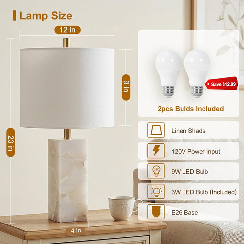 2 Pack Alabaster Linen Shade Table Lamps