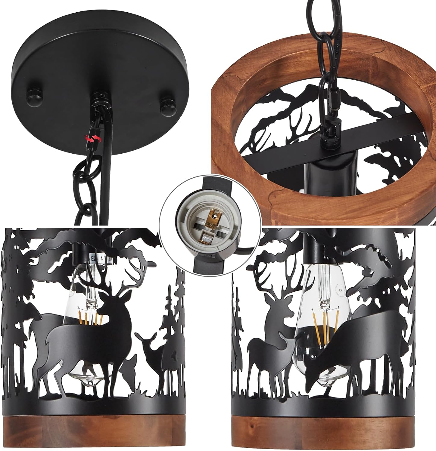 Deer Wood Metal Cage Pendant Light