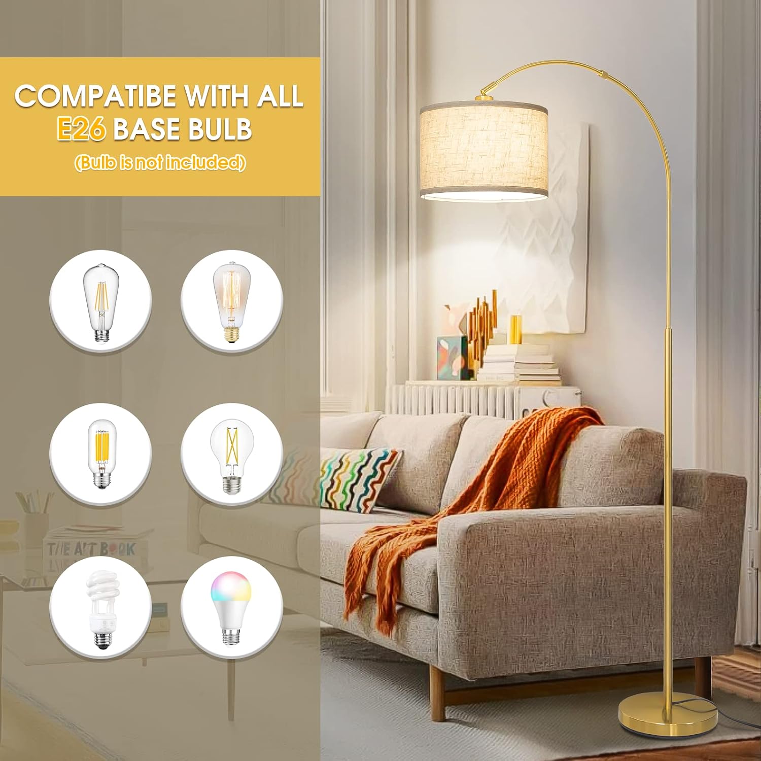 Gold Adjustable Arc Floor Lamp