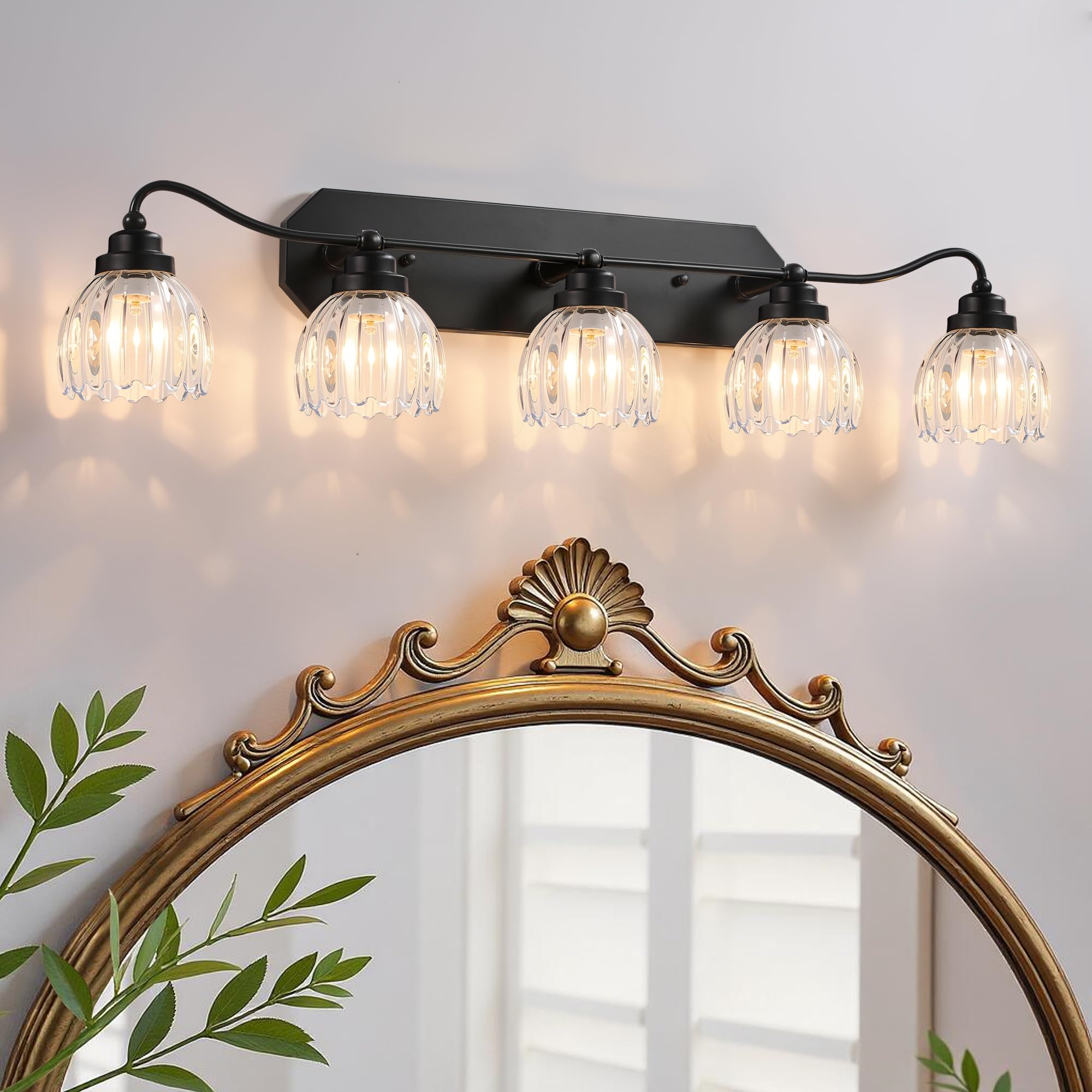 Vintage Bathroom Light Fixtures, Gold Bathroom Vanity Light, Matte Antique Brass Finish with Crystal Glass Shade, Wall Sconces Lighting for Bedroom, Living Room, Hallway (Gold, 3-Light)